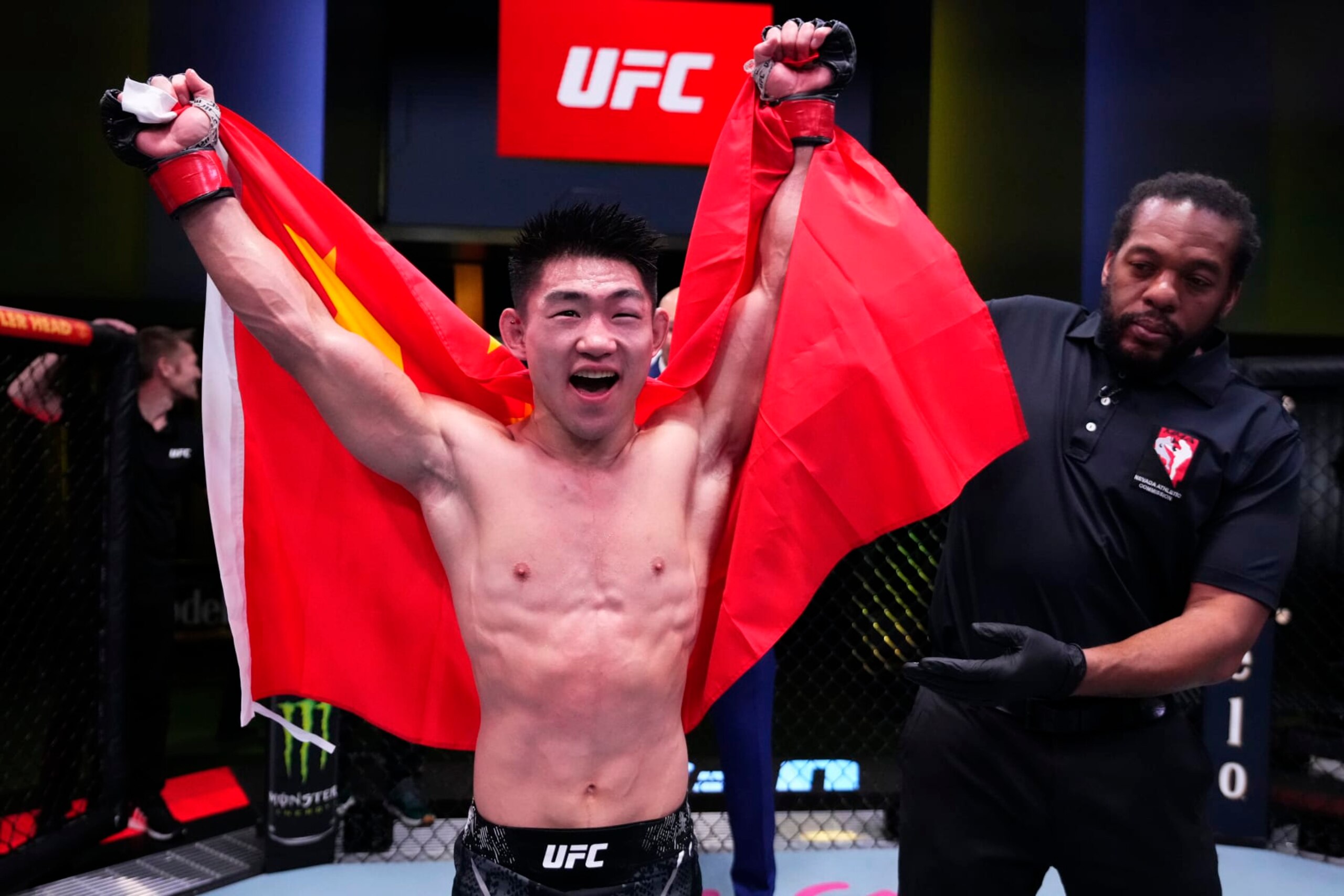 Song Yadong of China reacts after his victory against Chris Gutierrez