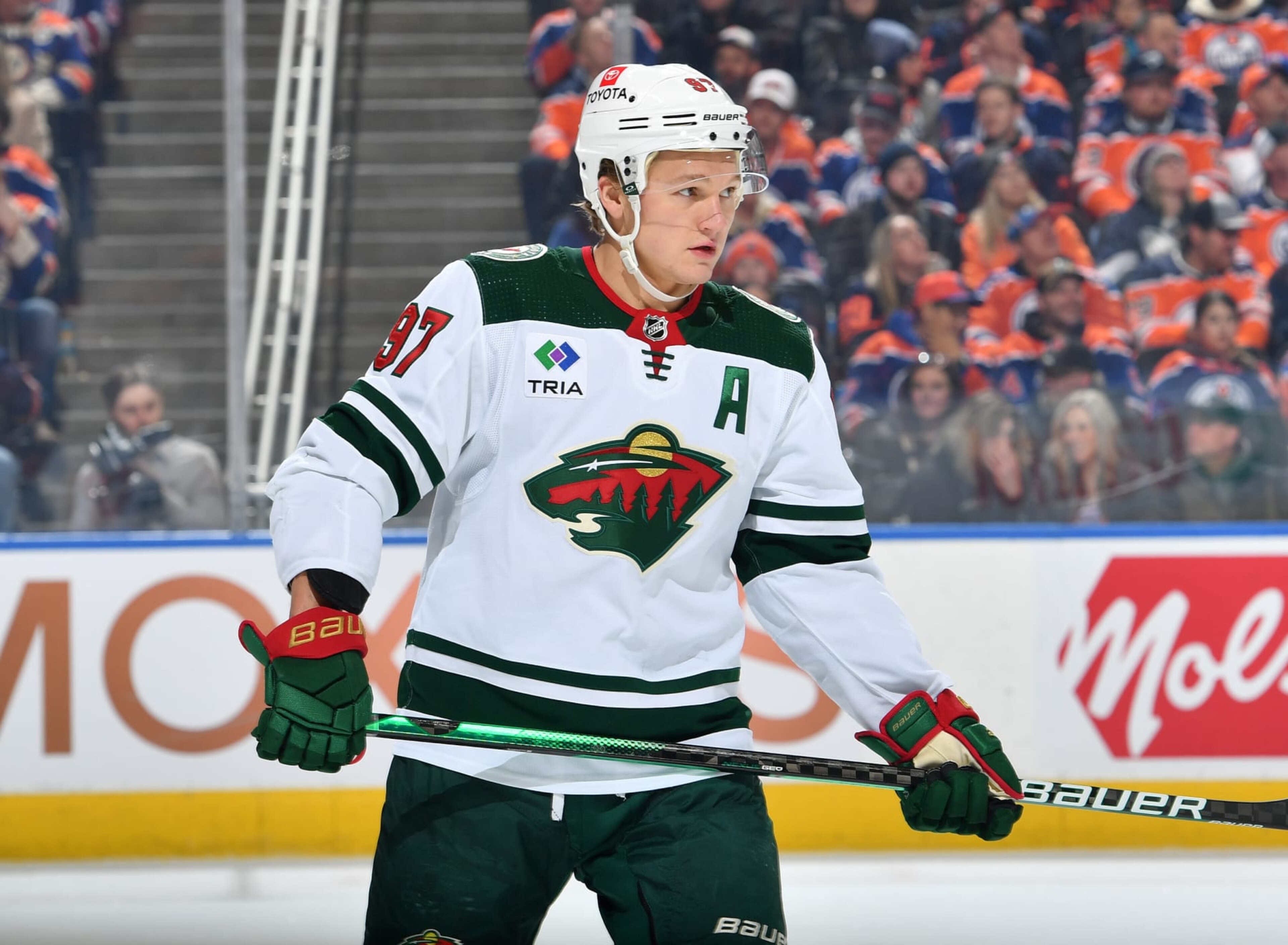 EDMONTON, CANADA - DECEMBER 08: Kirill Kaprizov #97 of the Minnesota Wild skates during a stoppage in play during the game against the Edmonton Oilers at Rogers Place on December 8, 2023, in Edmonton, Alberta, Canada. (Photo by Andy Devlin/NHLI via Getty Images) EDMONTON, CANADA - DECEMBER 08: Kirill Kaprizov #97 of the Minnesota Wild skates during a stoppage in play during the game against the Edmonton Oilers at Rogers Place on December 8, 2023, in Edmonton, Alberta, Canada. (Photo by Andy Devlin/NHLI via Getty Images)