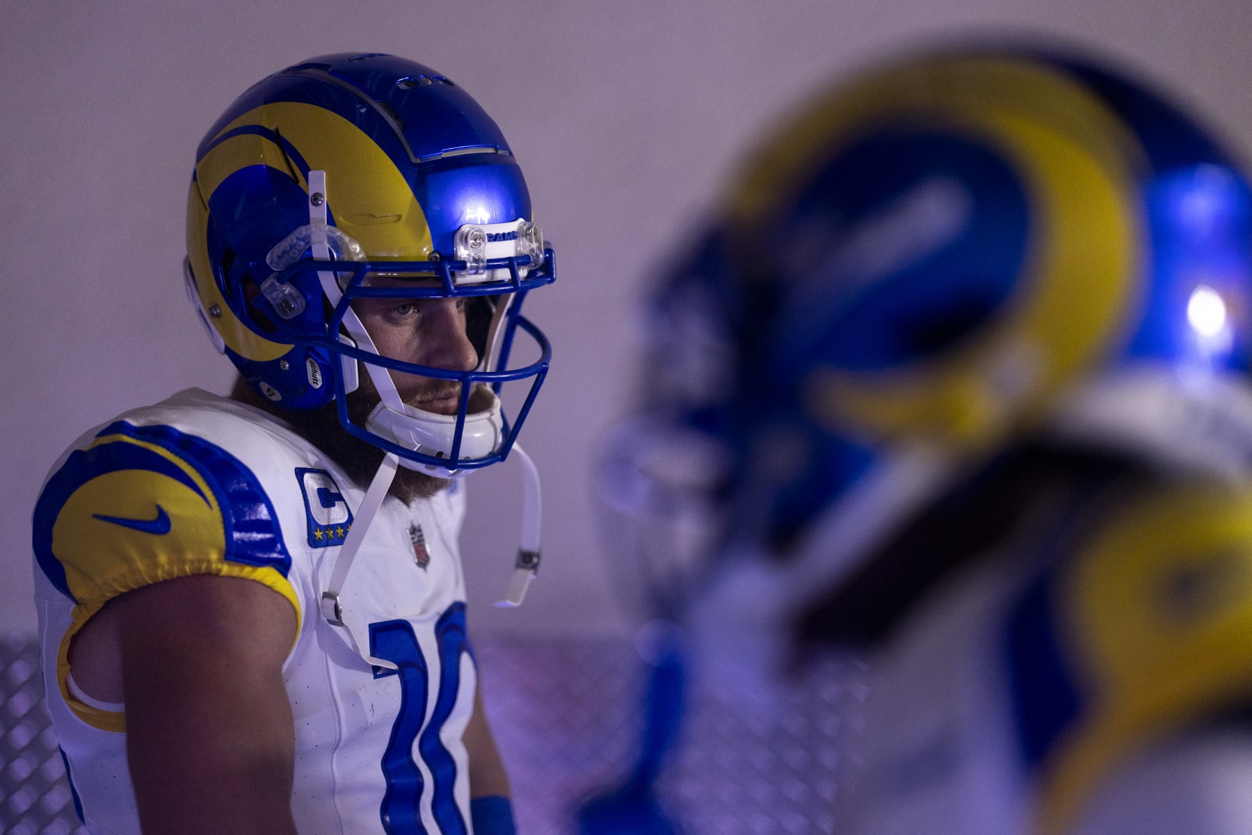 INGLEWOOD, CALIFORNIA - DECEMBER 03: Cooper Kupp #10 of the Los Angeles Rams looks on in the tunnel prior to an NFL football game between the Los Angeles Rams and the Cleveland Browns at SoFi Stadium on December 03, 2023 in Inglewood, California. (Photo by Michael Owens/Getty Images) INGLEWOOD, CALIFORNIA - DECEMBER 03: Cooper Kupp #10 of the Los Angeles Rams looks on in the tunnel prior to an NFL football game between the Los Angeles Rams and the Cleveland Browns at SoFi Stadium on December 03, 2023 in Inglewood, California. (Photo by Michael Owens/Getty Images)