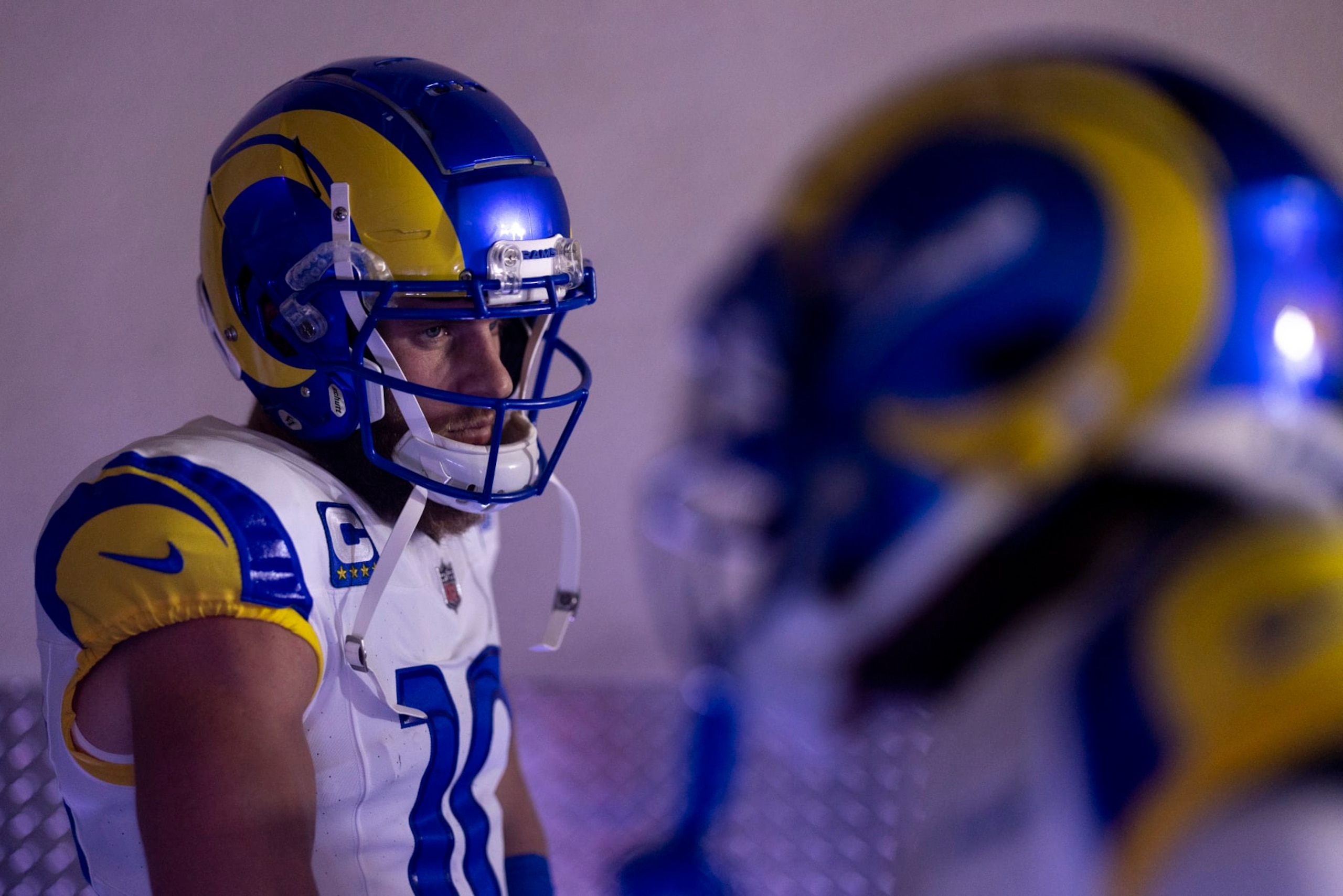 INGLEWOOD, CALIFORNIA - DECEMBER 03: Cooper Kupp #10 of the Los Angeles Rams looks on in the tunnel prior to an NFL football game between the Los Angeles Rams and the Cleveland Browns at SoFi Stadium on December 03, 2023 in Inglewood, California. (Photo by Michael Owens/Getty Images) INGLEWOOD, CALIFORNIA - DECEMBER 03: Cooper Kupp #10 of the Los Angeles Rams looks on in the tunnel prior to an NFL football game between the Los Angeles Rams and the Cleveland Browns at SoFi Stadium on December 03, 2023 in Inglewood, California. (Photo by Michael Owens/Getty Images)