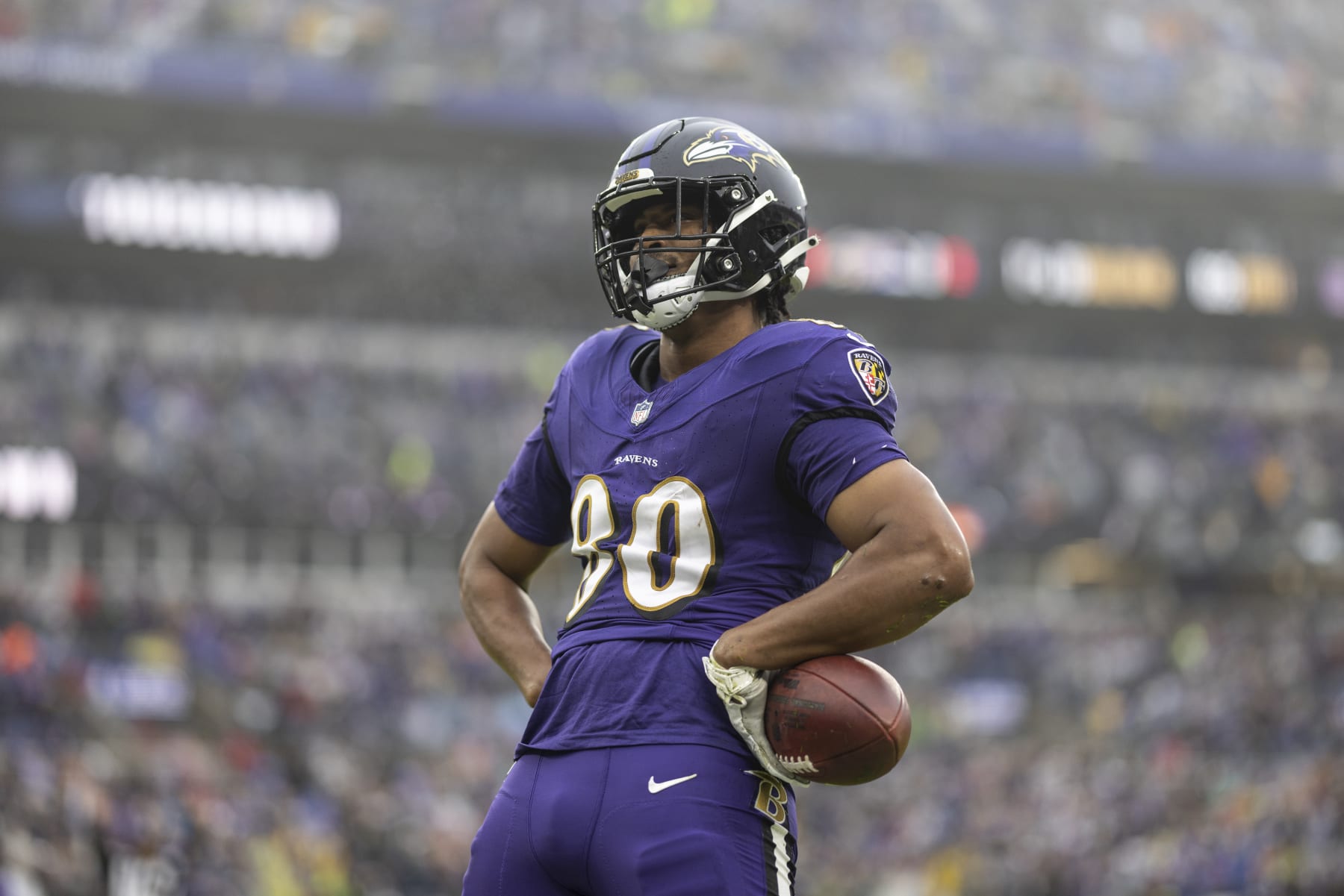 BALTIMORE, MARYLAND - DECEMBER 10: Isaiah Likely #80 of the Baltimore Ravens celebrates after scoring a touchdown during an NFL football game between the Baltimore Ravens and the Los Angeles Rams at M&T Bank Stadium on December 10, 2023 in Baltimore, Maryland. (Photo by Michael Owens/Getty Images) BALTIMORE, MARYLAND - DECEMBER 10: Isaiah Likely #80 of the Baltimore Ravens celebrates after scoring a touchdown during an NFL football game between the Baltimore Ravens and the Los Angeles Rams at M&T Bank Stadium on December 10, 2023 in Baltimore, Maryland. (Photo by Michael Owens/Getty Images)