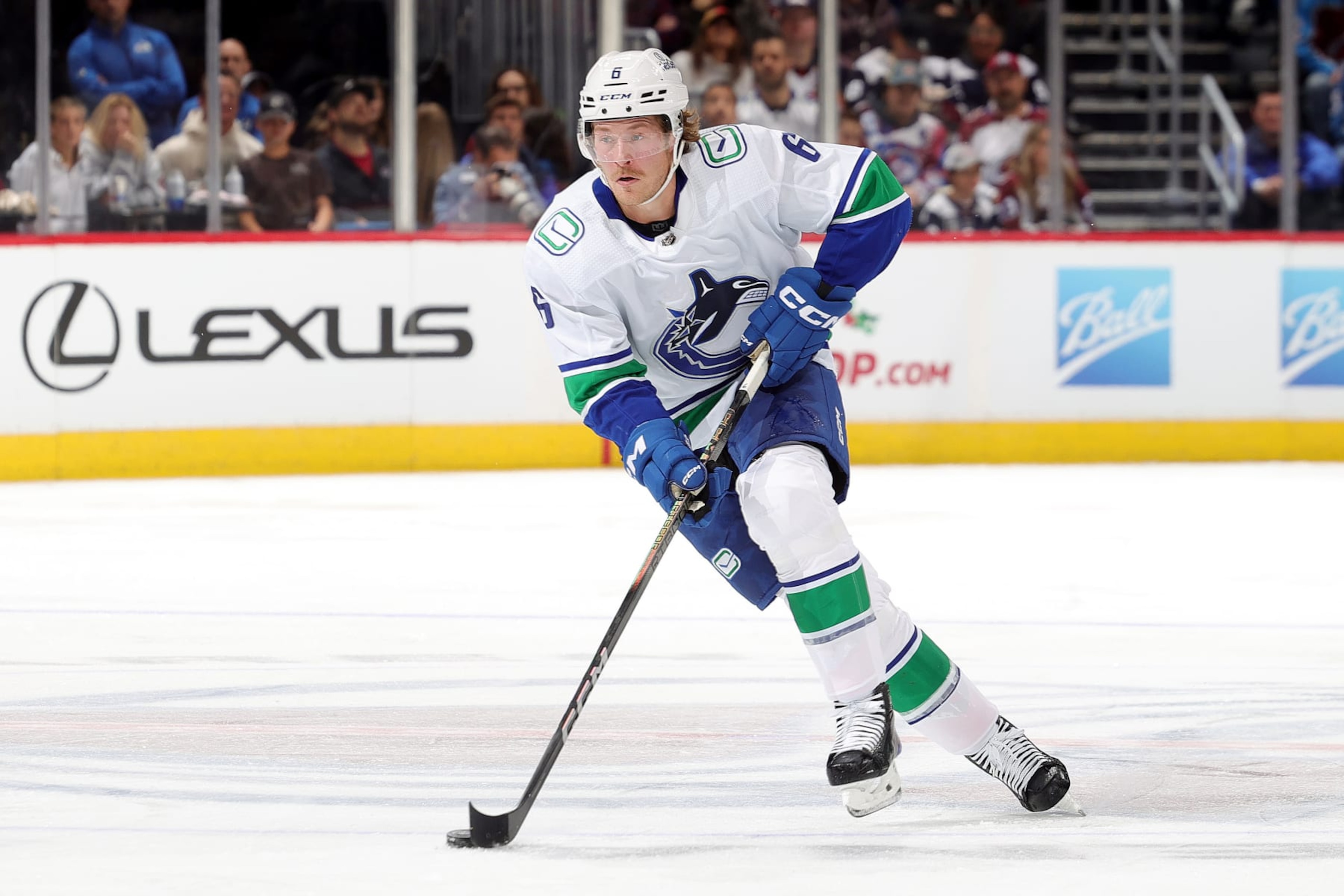 DENVER, COLORADO - NOVEMBER 22: Brock Boeser #6 of the Vancouver Canucks skates against the Colorado Avalanche at Ball Arena on November 22, 2023 in Denver, Colorado. (Photo by Michael Martin/NHLI via Getty Images) DENVER, COLORADO - NOVEMBER 22: Brock Boeser #6 of the Vancouver Canucks skates against the Colorado Avalanche at Ball Arena on November 22, 2023 in Denver, Colorado. (Photo by Michael Martin/NHLI via Getty Images)