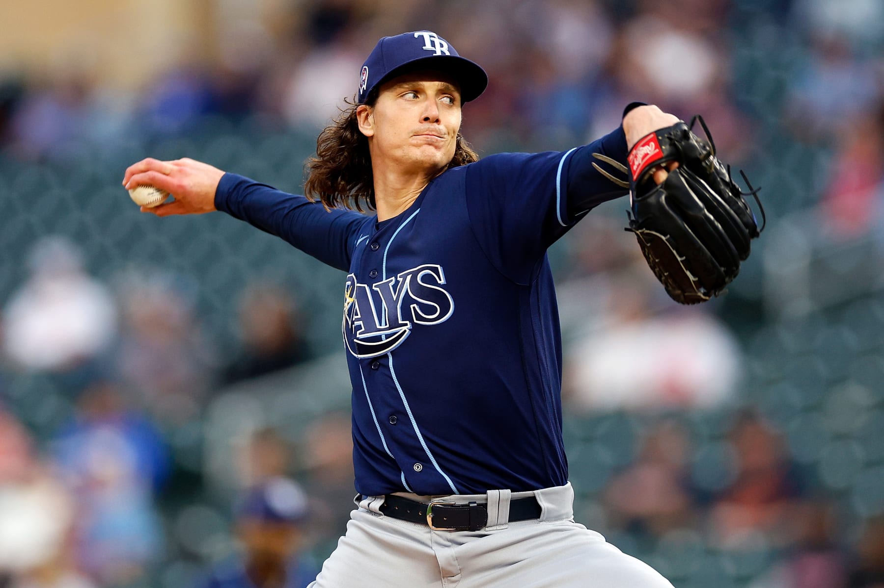 MINNEAPOLIS, MINNESOTA - SEPTEMBER 11: Tyler Glasnow #20 of the Tampa Bay Rays delivers a pitch against the Minnesota Twins in the first inning at Target Field on September 11, 2023 in Minneapolis, Minnesota. (Photo by David Berding/Getty Images)