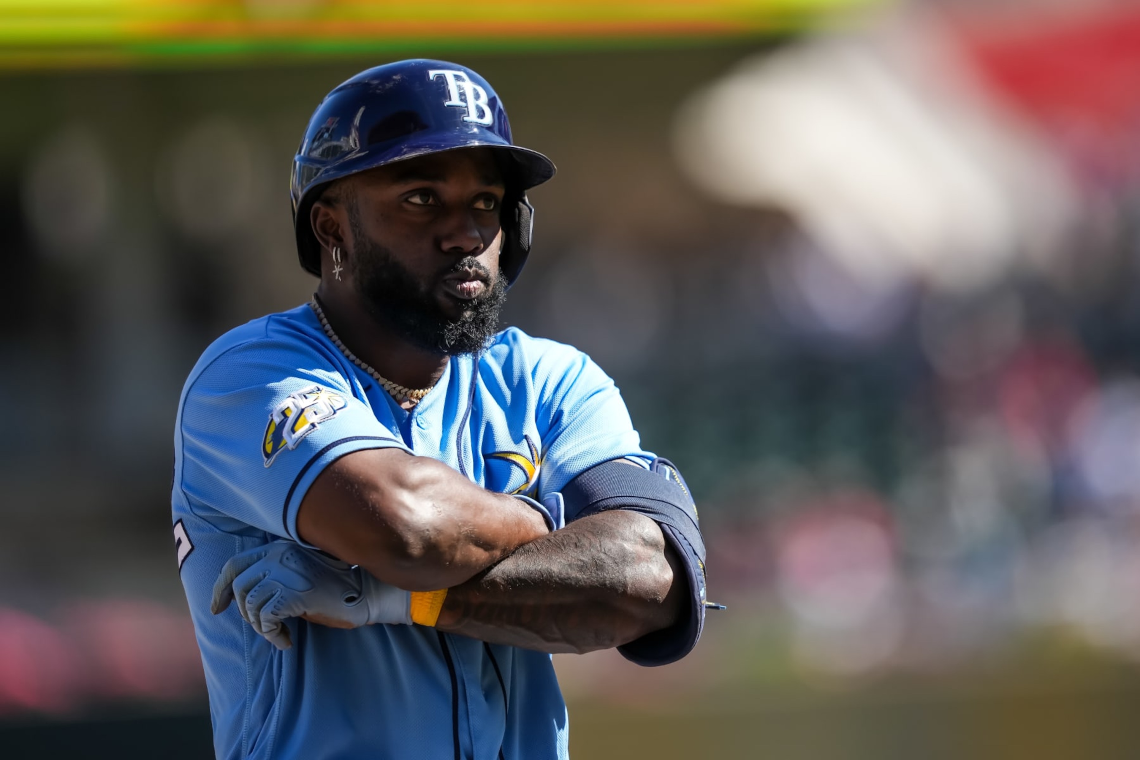 MINNEAPOLIS, MN - SEPTEMBER 13: Randy Arozarena #56 of the Tampa Bay Rays celebrates after hitting a home run against the Minnesota Twins on September 13, 2023 at Target Field in Minneapolis, Minnesota. (Photo by Brace Hemmelgarn/Minnesota Twins/Getty Images) MINNEAPOLIS, MN - SEPTEMBER 13: Randy Arozarena #56 of the Tampa Bay Rays celebrates after hitting a home run against the Minnesota Twins on September 13, 2023 at Target Field in Minneapolis, Minnesota. (Photo by Brace Hemmelgarn/Minnesota Twins/Getty Images)