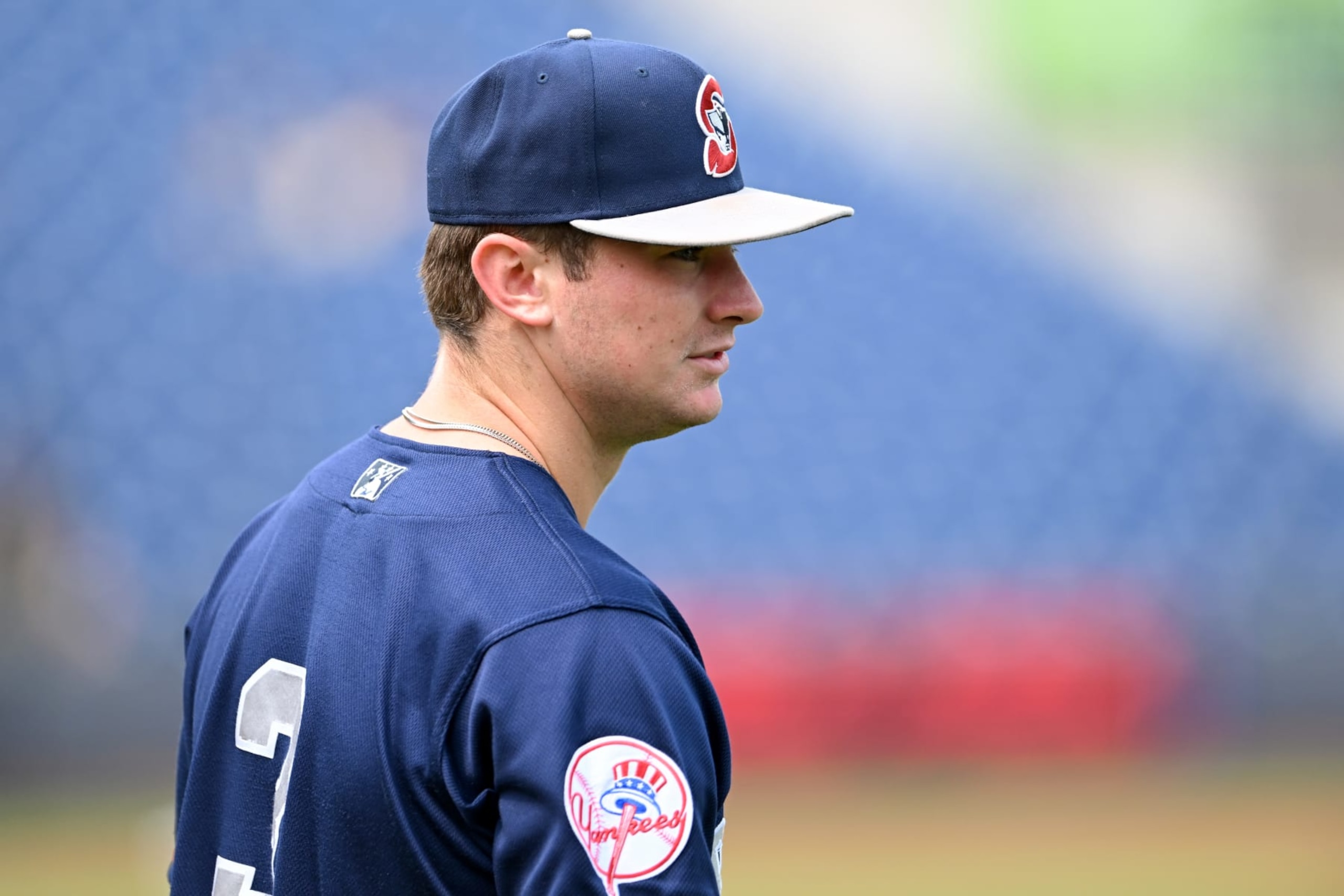 AKRON, OHIO - AUGUST 01, 2023: Trey Sweeney #3 of the Somerset Patriots warms up prior to a game against the Akron RubberDucks at Canal Park on August 1, 2023 in Akron, Ohio. (Photo by Nick Cammett/Diamond Images via Getty Images) AKRON, OHIO - AUGUST 01, 2023: Trey Sweeney #3 of the Somerset Patriots warms up prior to a game against the Akron RubberDucks at Canal Park on August 1, 2023 in Akron, Ohio. (Photo by Nick Cammett/Diamond Images via Getty Images)