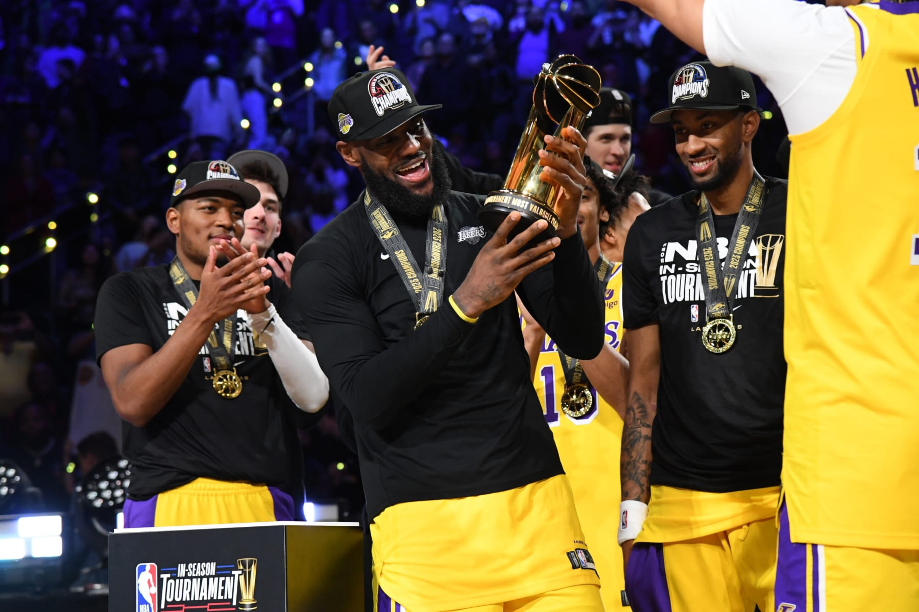 Rui Hachimura, LeBron James and Christian Wood Rui Hachimura, LeBron James and Christian Wood