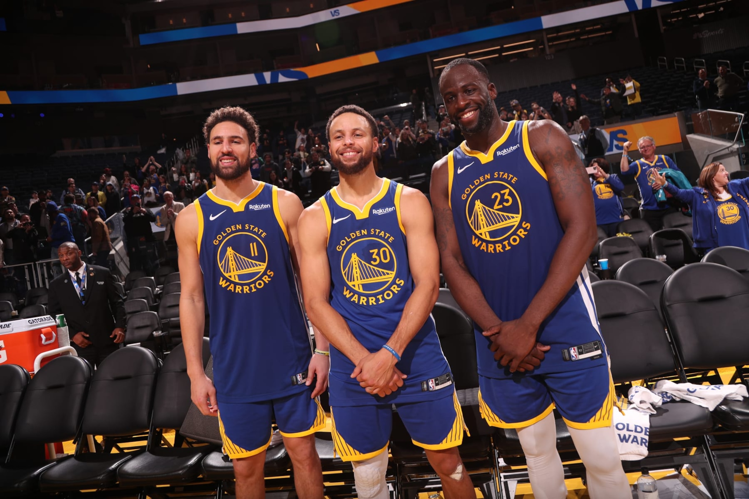 Klay Thompson, Stephen Curry and Draymond Green