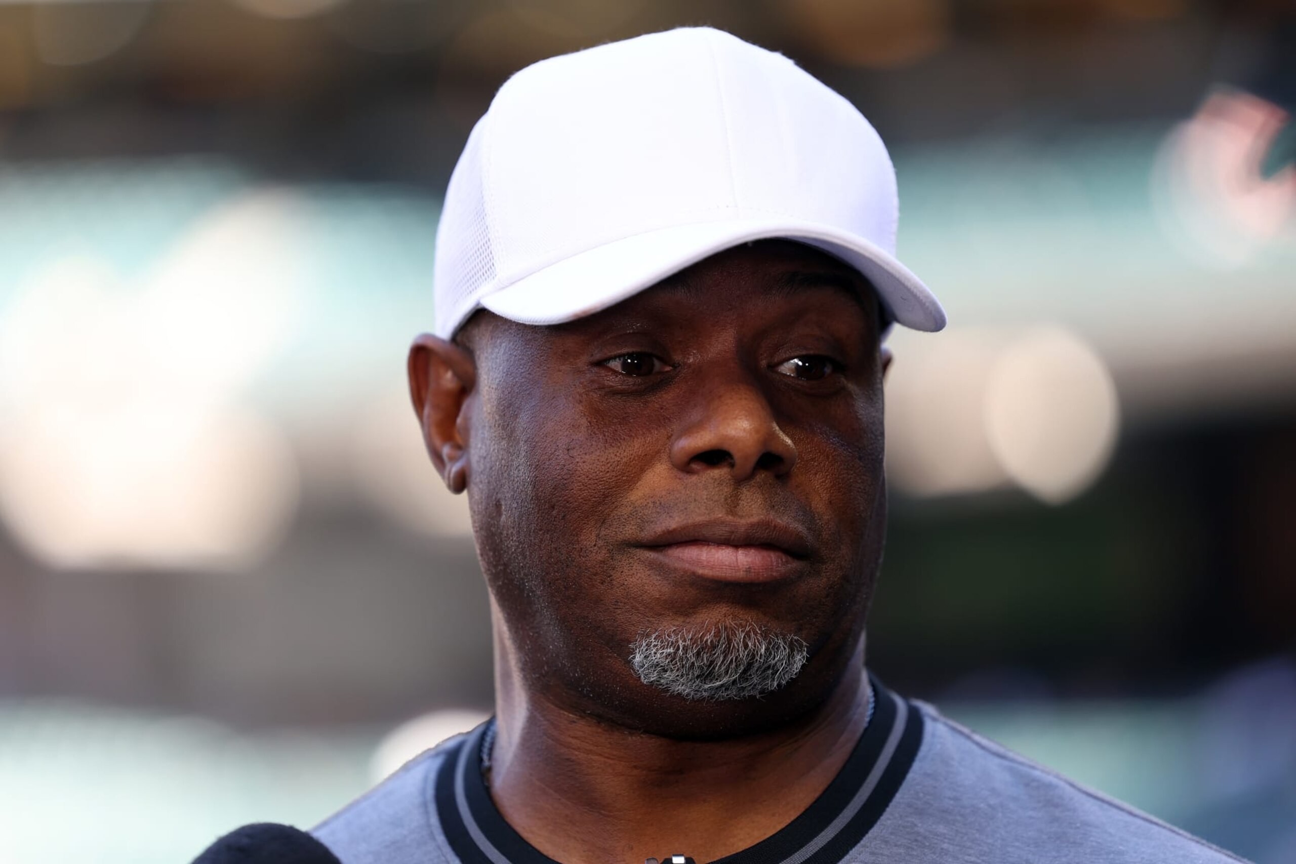 PHOENIX, ARIZONA - NOVEMBER 01: Former MLB player Ken Griffey Jr. looks on before Game Five of the World Series between the Texas Rangers and the Arizona Diamondbacks at Chase Field on November 01, 2023 in Phoenix, Arizona. (Photo by Harry How/Getty Images)