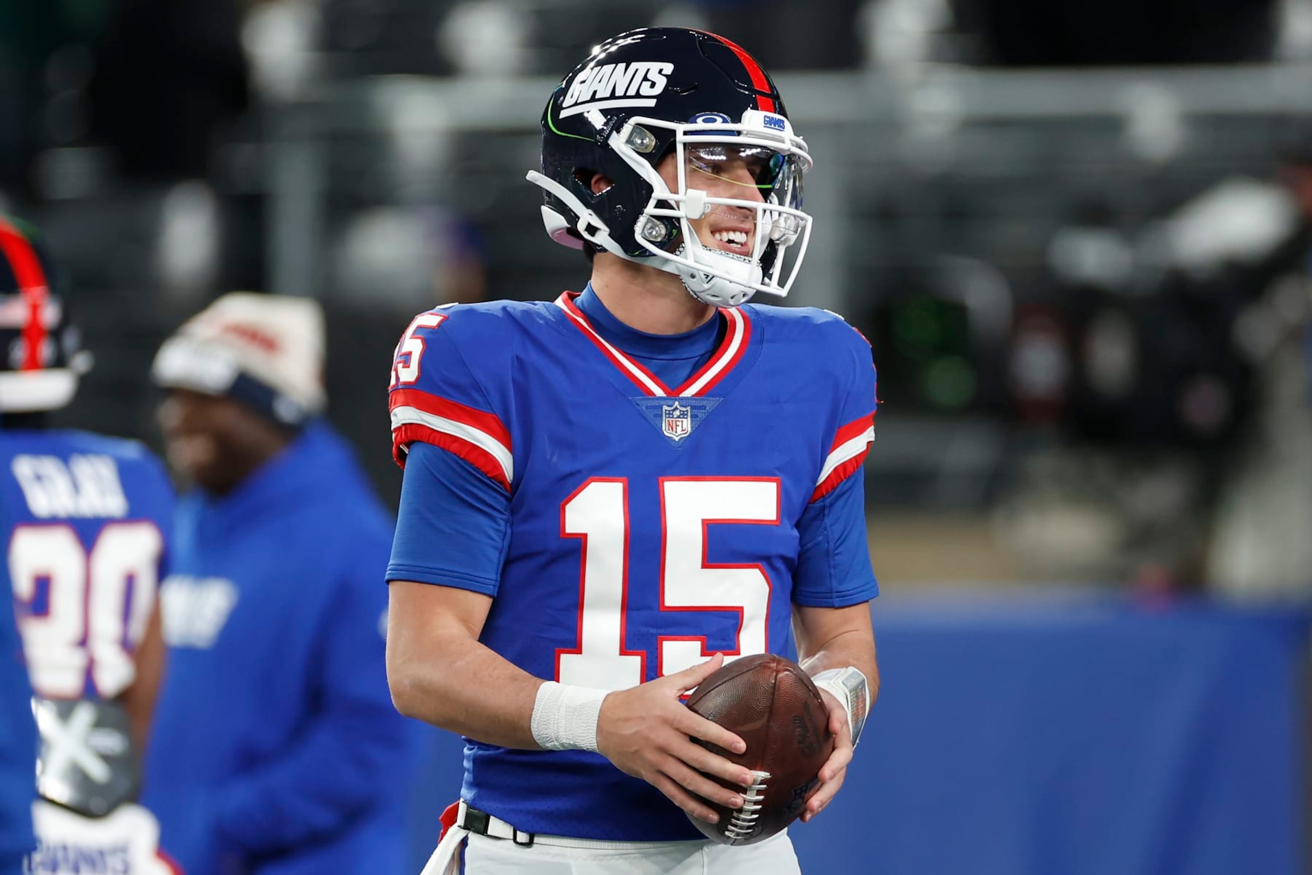 EAST RUTHERFORD, NEW JERSEY - DECEMBER 11: Tommy DeVito #15 of the New York Giants warms u prior to the game against the Green Bay Packers at MetLife Stadium on December 11, 2023 in East Rutherford, New Jersey. (Photo by Sarah Stier/Getty Images) EAST RUTHERFORD, NEW JERSEY - DECEMBER 11: Tommy DeVito #15 of the New York Giants warms u prior to the game against the Green Bay Packers at MetLife Stadium on December 11, 2023 in East Rutherford, New Jersey. (Photo by Sarah Stier/Getty Images)