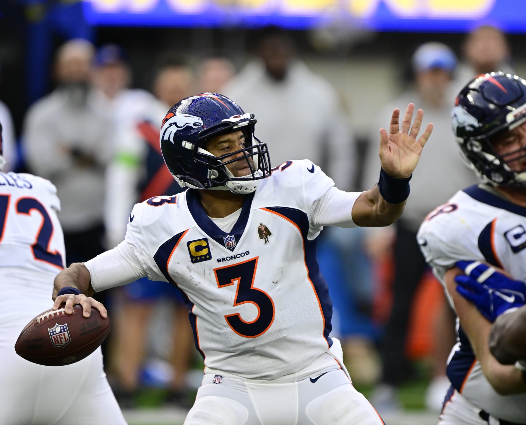 INGLEWOOD, CA - DECEMBER 10: Denver Broncos quarterback Russell Wilson (3) in the second quarter against the Los Angeles Chargers at SoFi Stadium in Inglewood, California Sunday December 10, 2023. (Photo by Andy Cross/MediaNews Group/The Denver Post via Getty Images)
