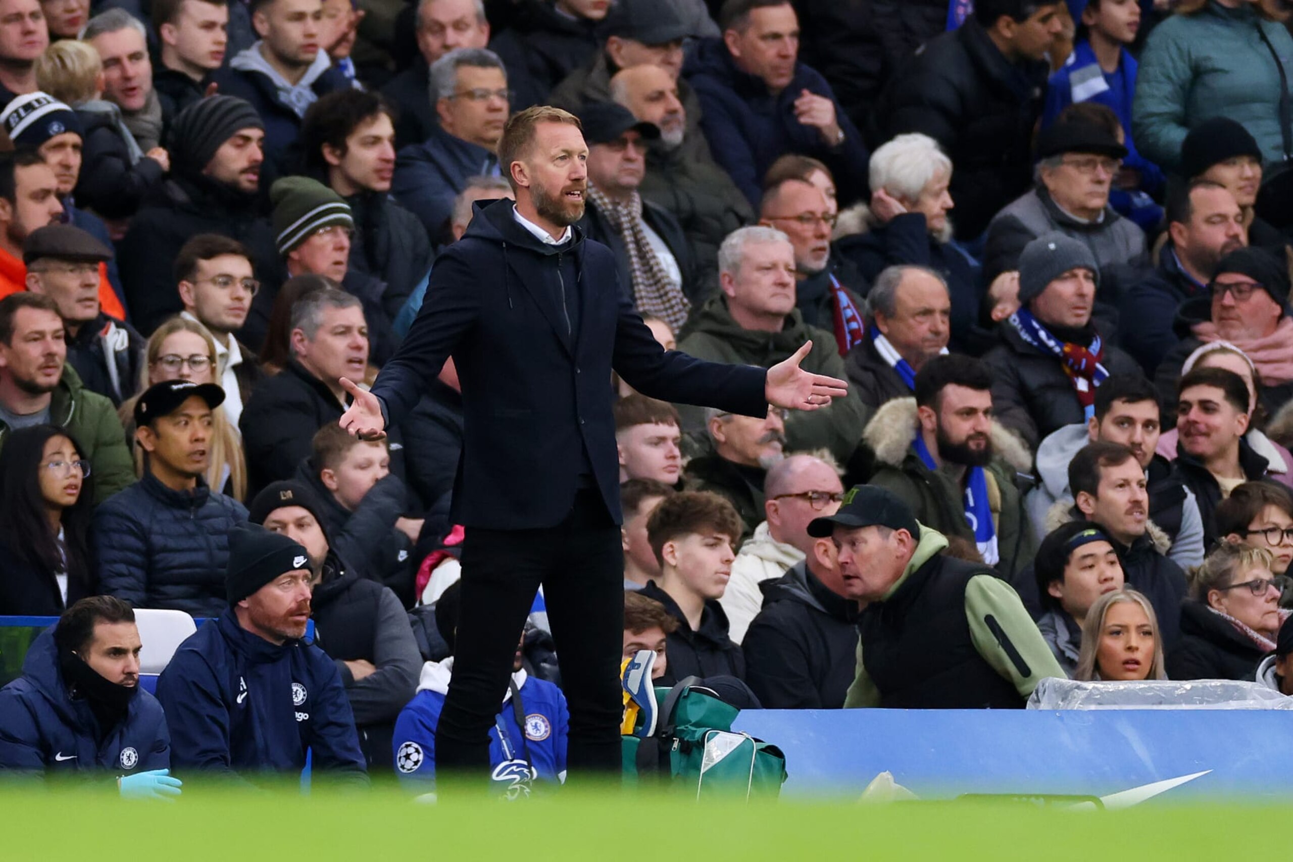 LONDON, ENGLAND - APRIL 01: Graham Potter, Manager of Chelsea, reacts during the Premier League match between Chelsea FC and Aston Villa at Stamford Bridge on April 01, 2023 in London, England. (Photo by Marc Atkins/Getty Images) LONDON, ENGLAND - APRIL 01: Graham Potter, Manager of Chelsea, reacts during the Premier League match between Chelsea FC and Aston Villa at Stamford Bridge on April 01, 2023 in London, England. (Photo by Marc Atkins/Getty Images)
