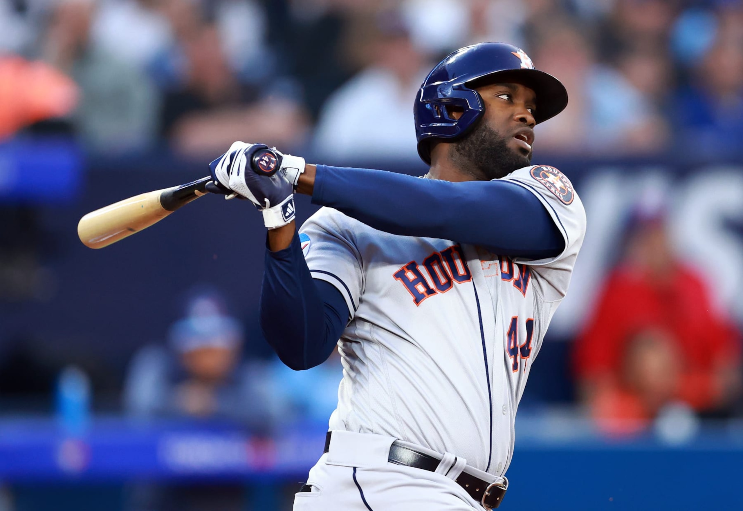 TORONTO, ON - JUNE 06: Yordan Alvarez #44 of the Houston Astros bats against the Toronto Blue Jays at Rogers Centre on June 06, 2023 in Toronto, Ontario, Canada. (Photo by Vaughn Ridley/Getty Images) TORONTO, ON - JUNE 06: Yordan Alvarez #44 of the Houston Astros bats against the Toronto Blue Jays at Rogers Centre on June 06, 2023 in Toronto, Ontario, Canada. (Photo by Vaughn Ridley/Getty Images)