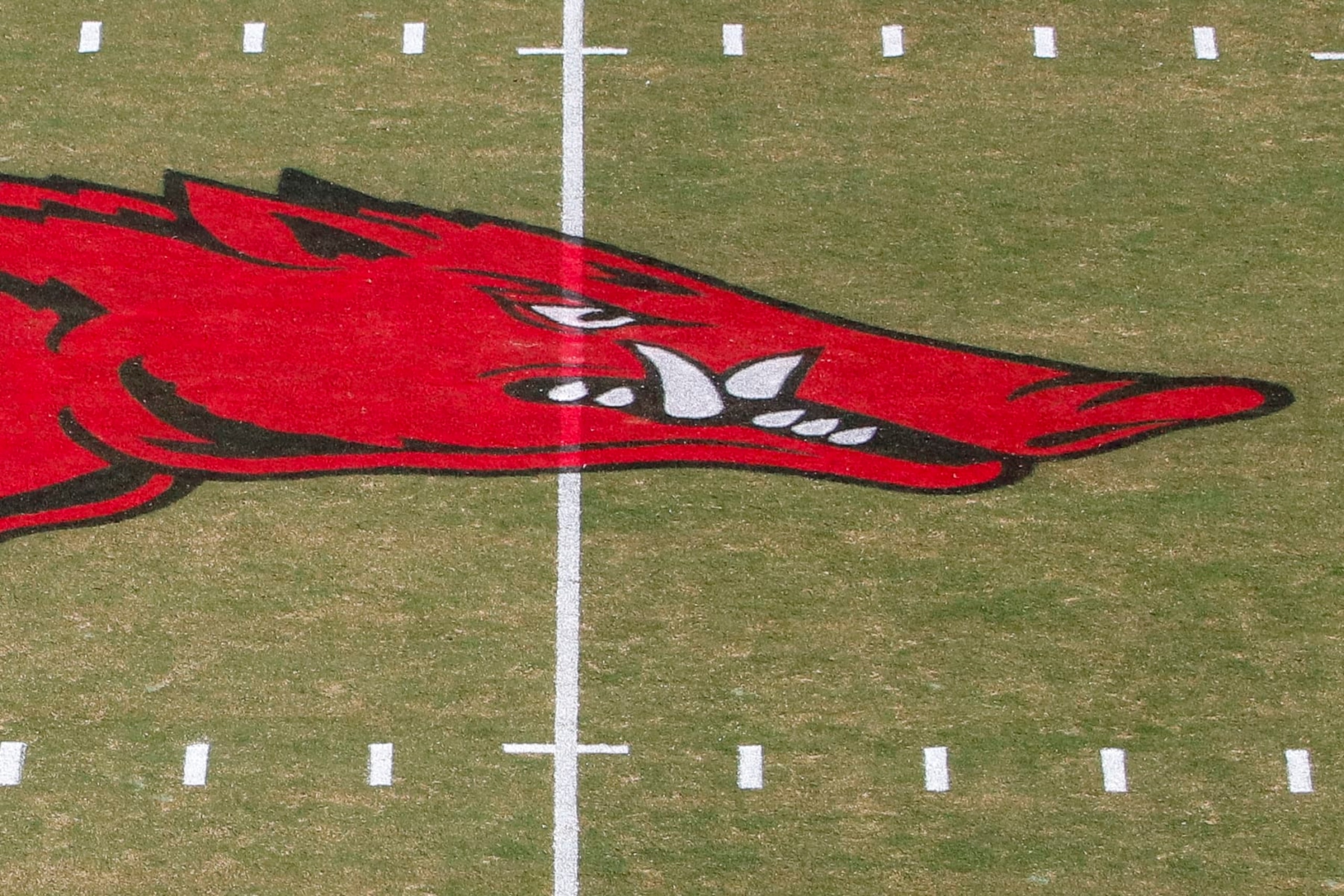FAYETTEVILLE, AR - SEPTEMBER 17: The Arkansas Razorbacks logo before the college football game between the Missouri State Bears and Arkansas Razorbacks on September 17, 2022, at Donald W. Reynolds Razorback Stadium in Fayetteville, Arkansas. (Photo by Andy Altenburger/Icon Sportswire via Getty Images)