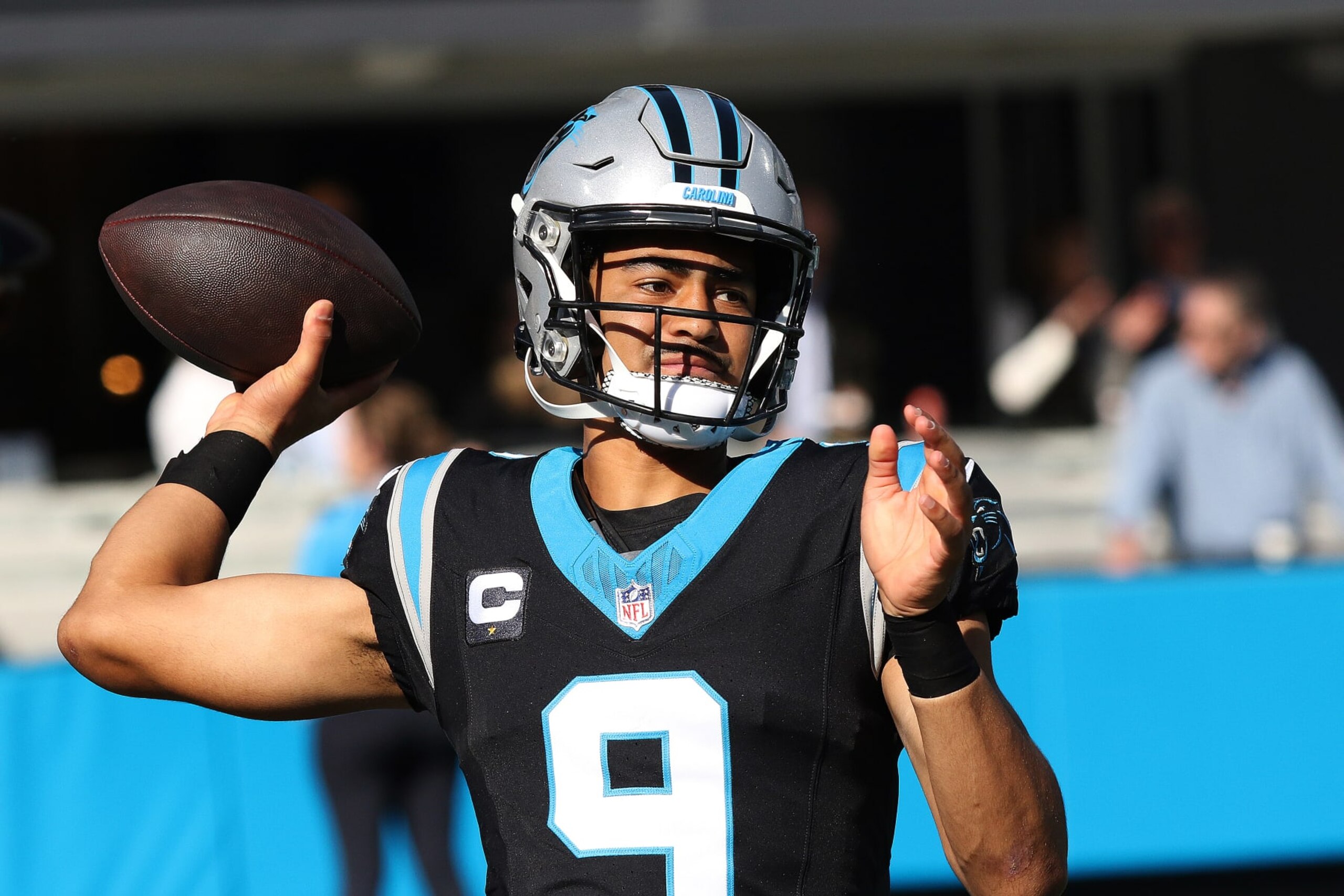 CHARLOTTE, NC - NOVEMBER 19: Carolina Panthers quarterback Bryce Young (9) during an NFL football game between the Dallas Cowboys and the Carolina Panthers on November 19, 2023 at Bank of America Stadium in Charlotte, N.C. (Photo by John Byrum/Icon Sportswire via Getty Images) CHARLOTTE, NC - NOVEMBER 19: Carolina Panthers quarterback Bryce Young (9) during an NFL football game between the Dallas Cowboys and the Carolina Panthers on November 19, 2023 at Bank of America Stadium in Charlotte, N.C. (Photo by John Byrum/Icon Sportswire via Getty Images)