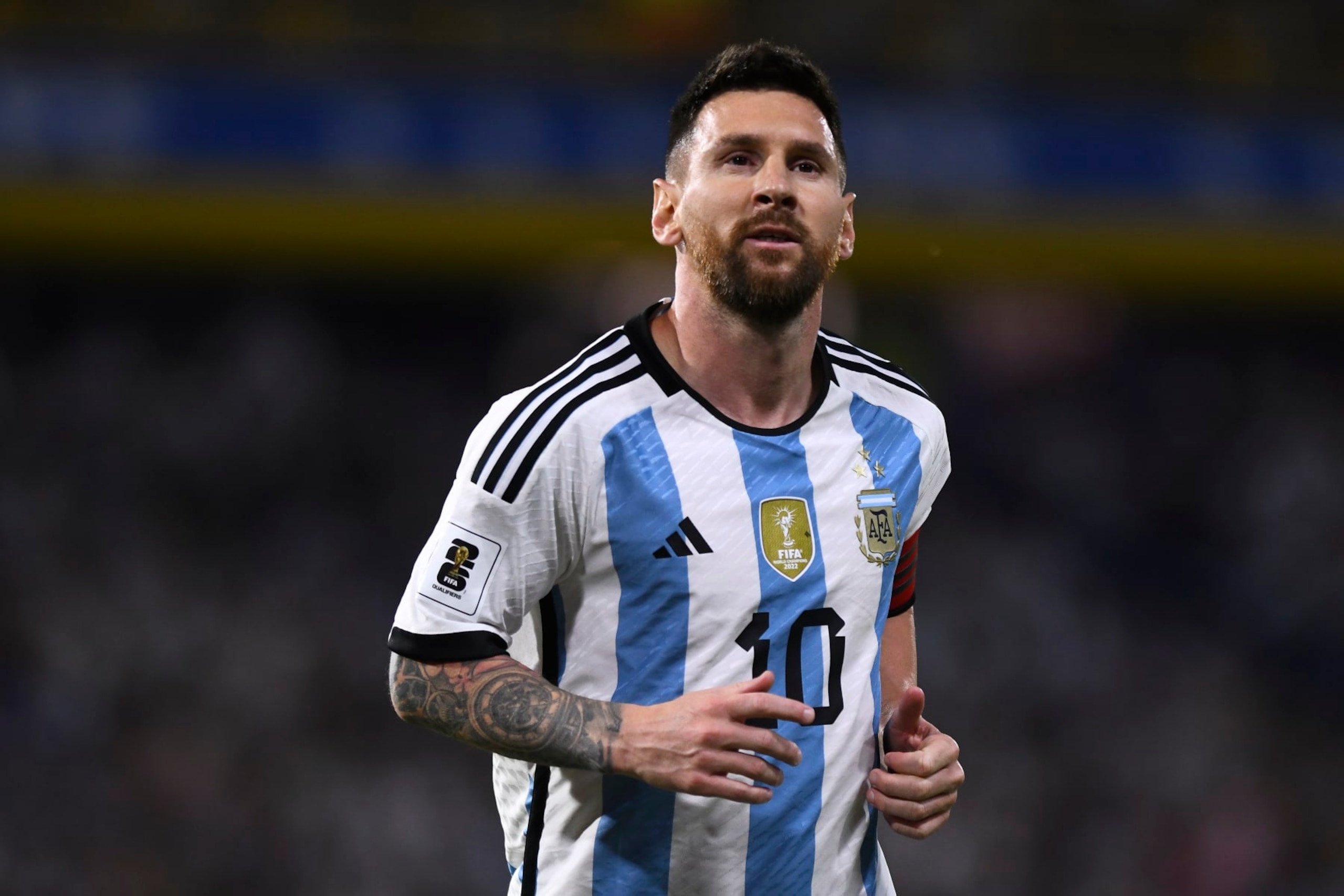 BUENOS AIRES, ARGENTINA - NOVEMBER 16: Lionel Messi of Argentina looks on during a FIFA World Cup 2026 Qualifier match between Argentina and Uruguay at Estadio Alberto J. Armando on November 16, 2023 in Buenos Aires, Argentina. (Photo by Rodrigo Valle/Getty Images)