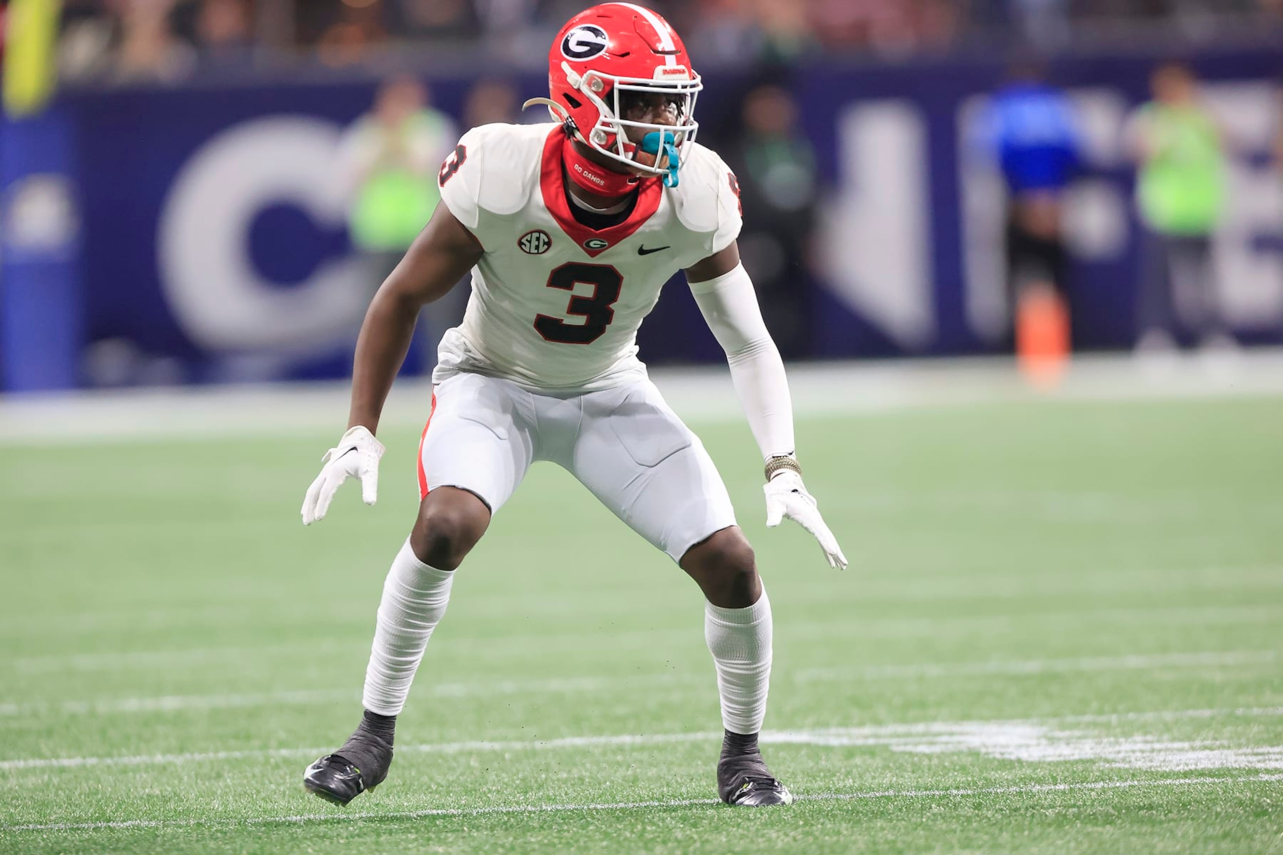 ATLANTA, GA - DECEMBER 02: Georgia Bulldogs defensive back Kamari Lassiter (3) during the college football SEC Championship game between the Alabama Crimson Tide and the Georgia Bulldogs on December 2, 2023 at the Mercedes-Benz Stadium in Atlanta, GA. (Photo by David J. Griffin/Icon Sportswire via Getty Images) ATLANTA, GA - DECEMBER 02: Georgia Bulldogs defensive back Kamari Lassiter (3) during the college football SEC Championship game between the Alabama Crimson Tide and the Georgia Bulldogs on December 2, 2023 at the Mercedes-Benz Stadium in Atlanta, GA. (Photo by David J. Griffin/Icon Sportswire via Getty Images)
