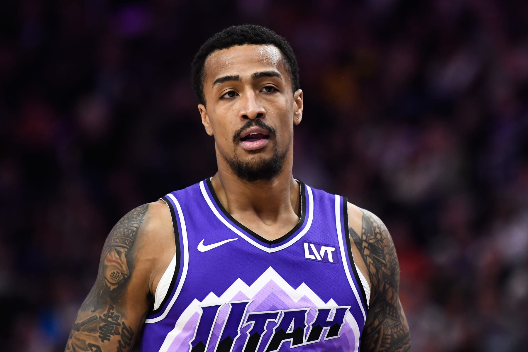 SALT LAKE CITY, UTAH - DECEMBER 08: John Collins #20 of the Utah Jazz in action during the first half of a game against the Los Angeles Clippers at Delta Center on December 08, 2023 in Salt Lake City, Utah. NOTE TO USER: User expressly acknowledges and agrees that, by downloading and or using this photograph, User is consenting to the terms and conditions of the Getty Images License Agreement. (Photo by Alex Goodlett/Getty Images)