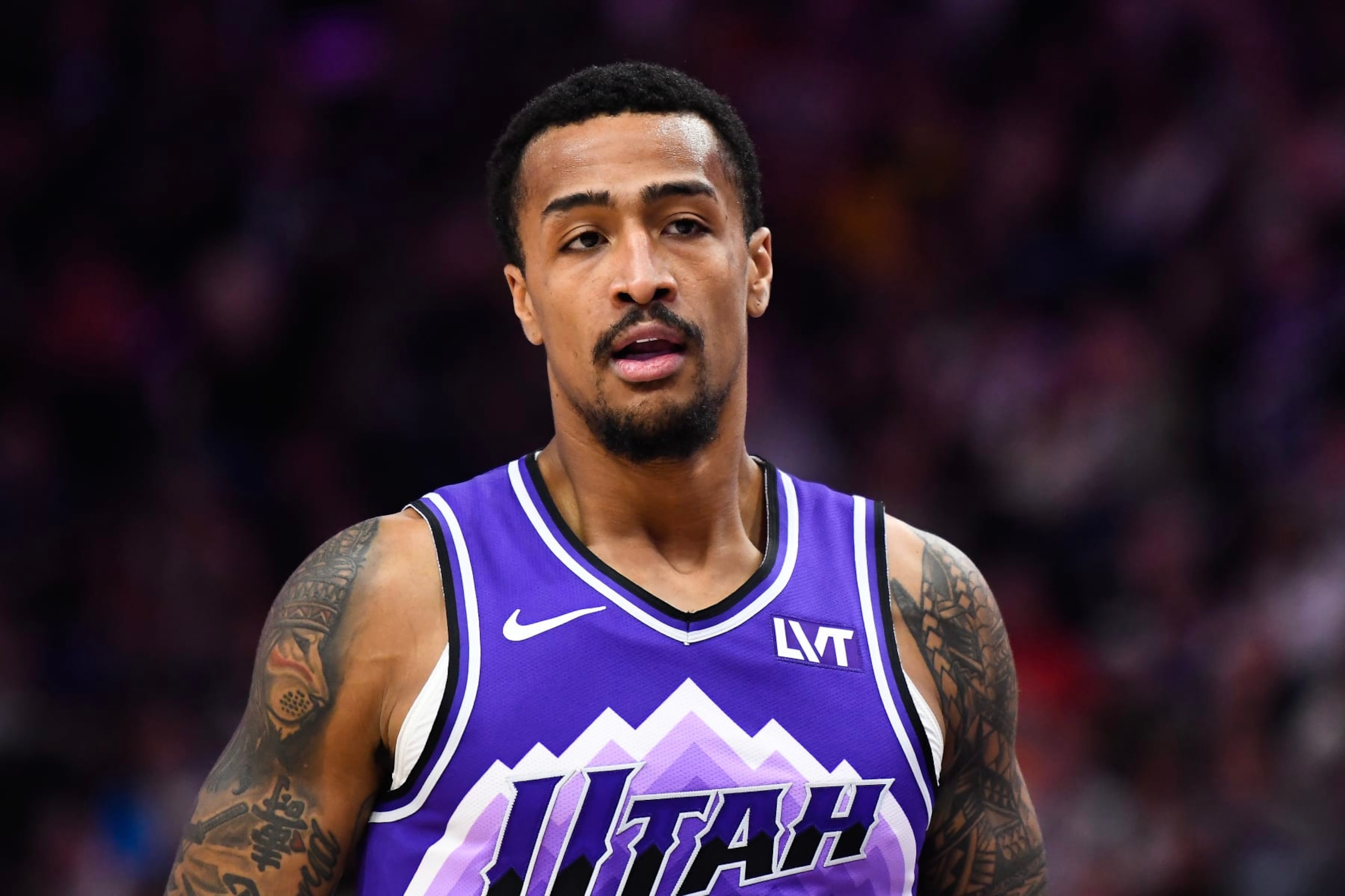 SALT LAKE CITY, UTAH - DECEMBER 08: John Collins #20 of the Utah Jazz in action during the first half of a game against the Los Angeles Clippers at Delta Center on December 08, 2023 in Salt Lake City, Utah. NOTE TO USER: User expressly acknowledges and agrees that, by downloading and or using this photograph, User is consenting to the terms and conditions of the Getty Images License Agreement. (Photo by Alex Goodlett/Getty Images)