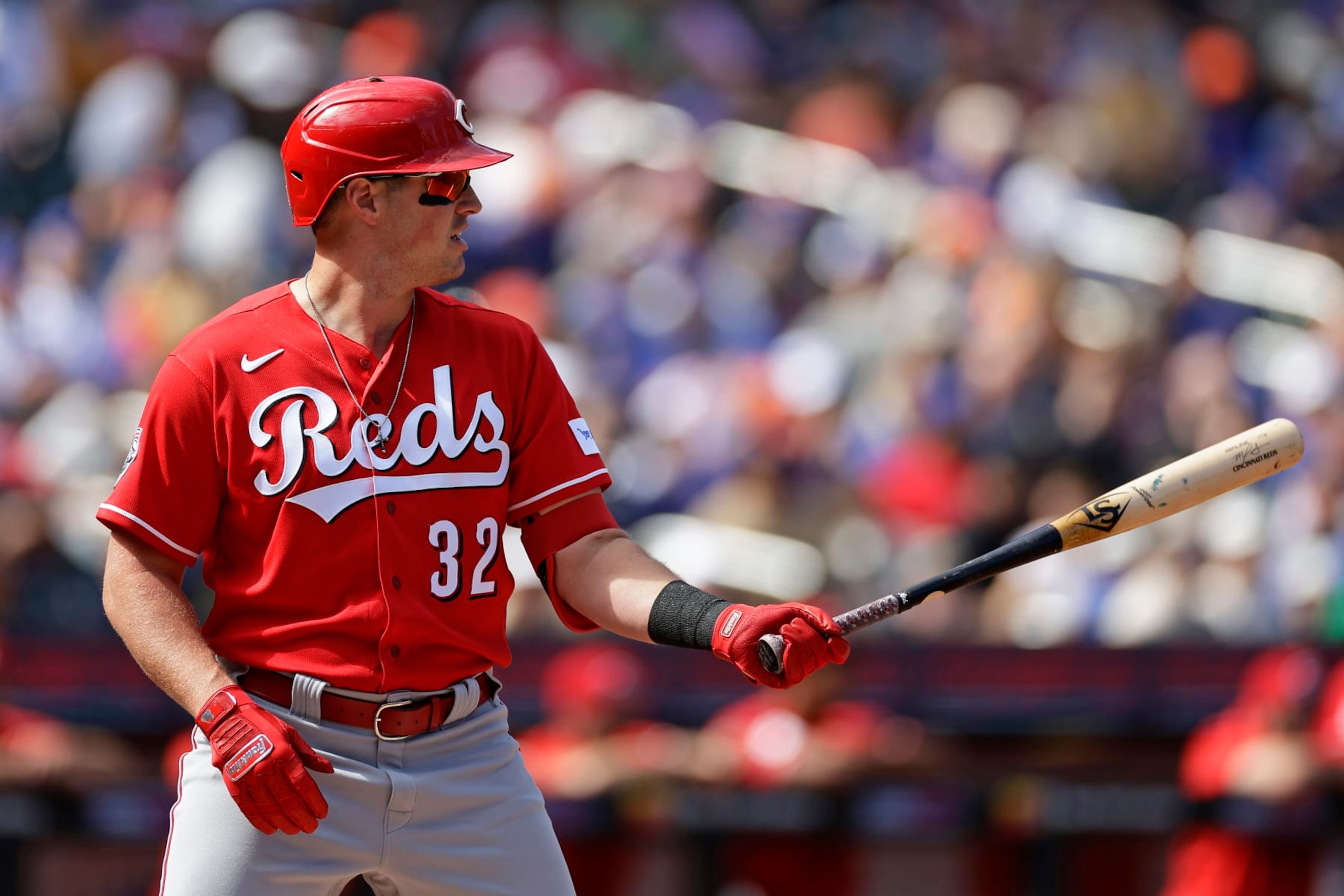 NEW YORK, NY - SEPTEMBER 17: Hunter Renfroe #32 of the Cincinnati Reds in action against the New York Mets during the first inning at Citi Field on September 17, 2023 in New York City. (Photo by Adam Hunger/Getty Images) NEW YORK, NY - SEPTEMBER 17: Hunter Renfroe #32 of the Cincinnati Reds in action against the New York Mets during the first inning at Citi Field on September 17, 2023 in New York City. (Photo by Adam Hunger/Getty Images)