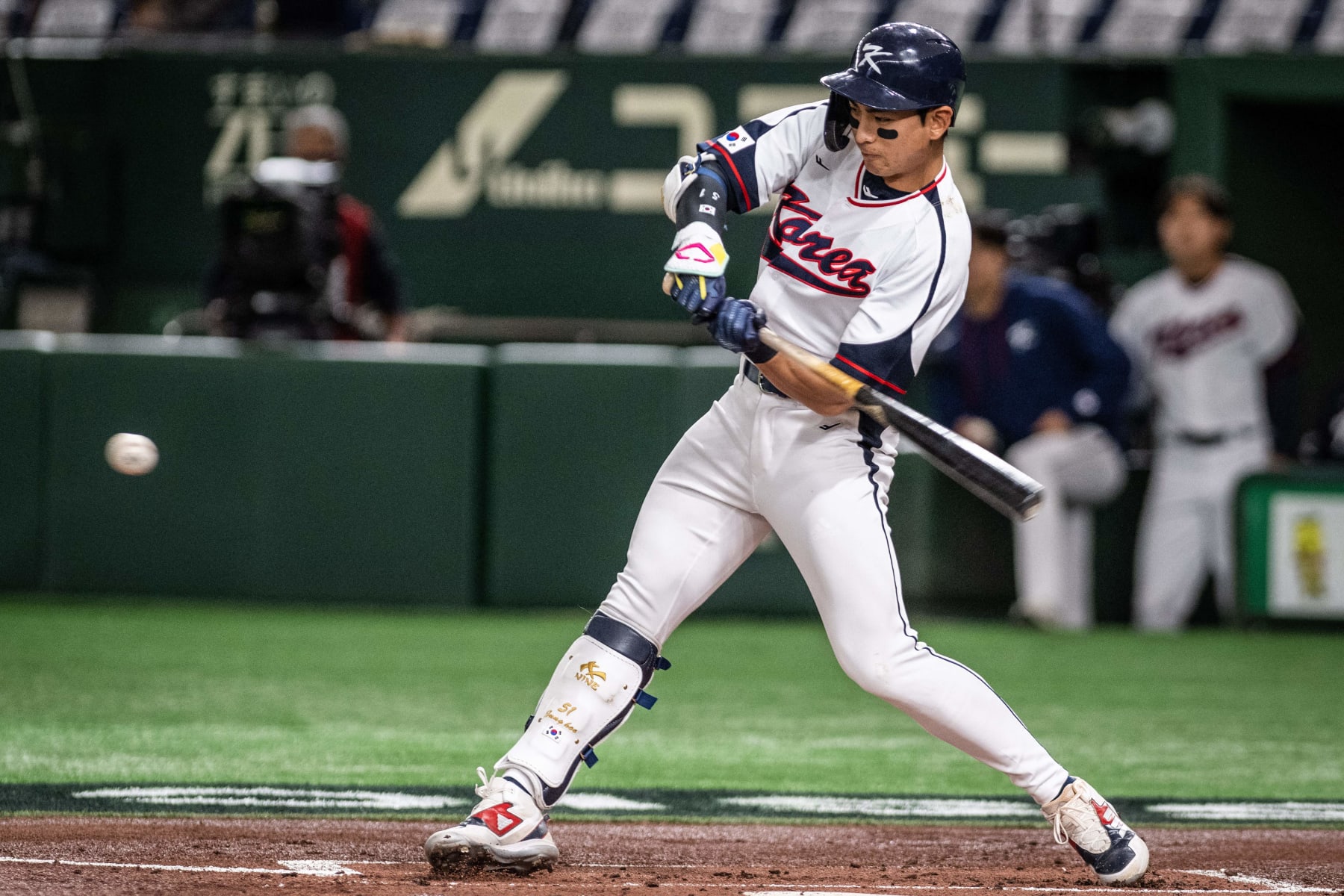 South Korea's Lee Jung-hoo hits a single during the World Baseball Classic (WBC) Pool B round game between Czech Republic and South Korea at the Tokyo Dome in Tokyo on March 12, 2023. (Photo by Yuichi YAMAZAKI / AFP) (Photo by YUICHI YAMAZAKI/AFP via Getty Images)