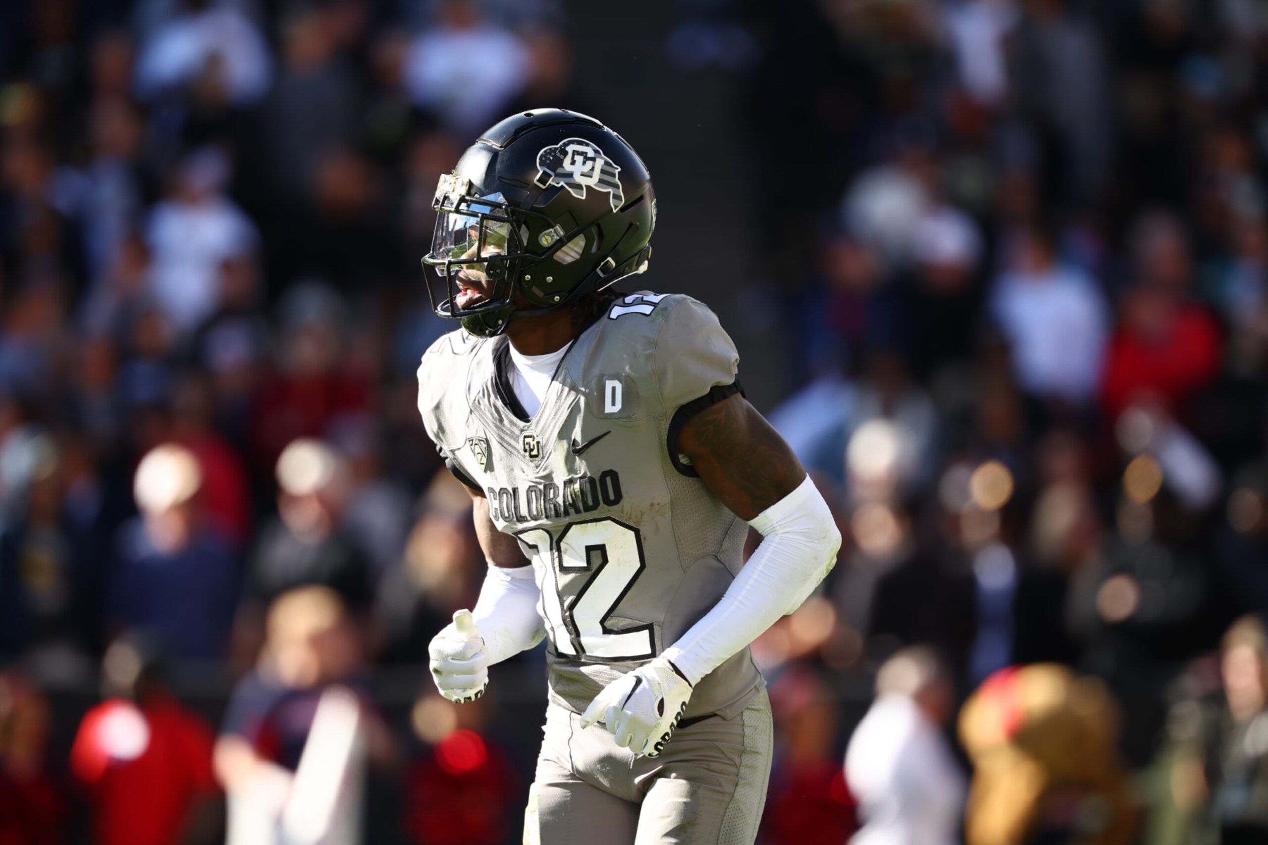 College Football: Colorado Travis Hunter (12) in action, runs on the field vs Arizona at Folsom Field. 
Boulder, CO 11/11/2023 
CREDIT: Jamie Schwaberow (Photo by Jamie Schwaberow/Sports Illustrated via Getty Images) 
(Set Number: X164461)