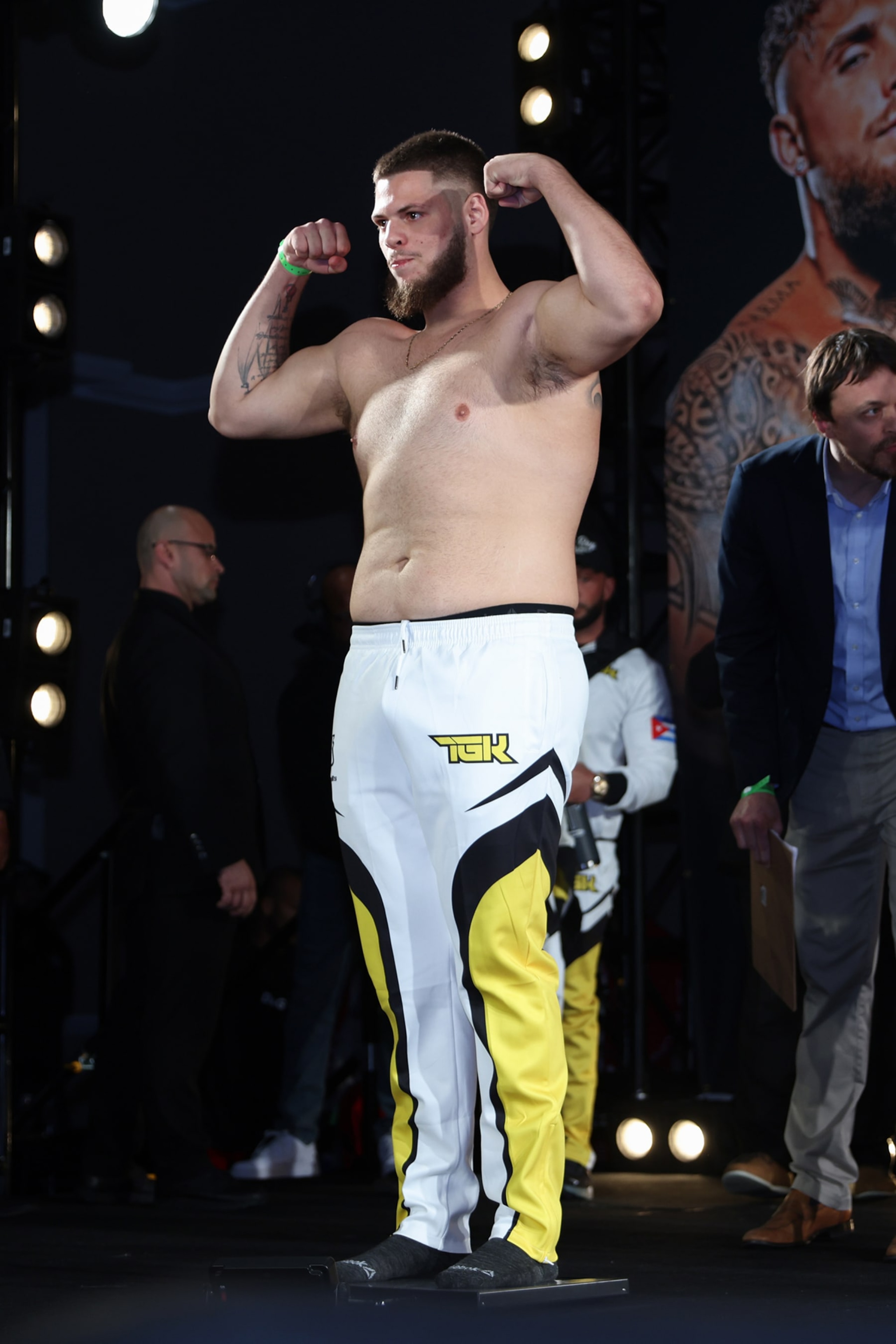 ORLANDO, FL - DECEMBER 14: Lorenzo Medina makes weight during the Jake Paul v Andre August - Weigh-in at the Caribe Royale Orlando on December 14, 2023 in Orlando, Florida. (Photo by Alex Menendez/Getty Images)