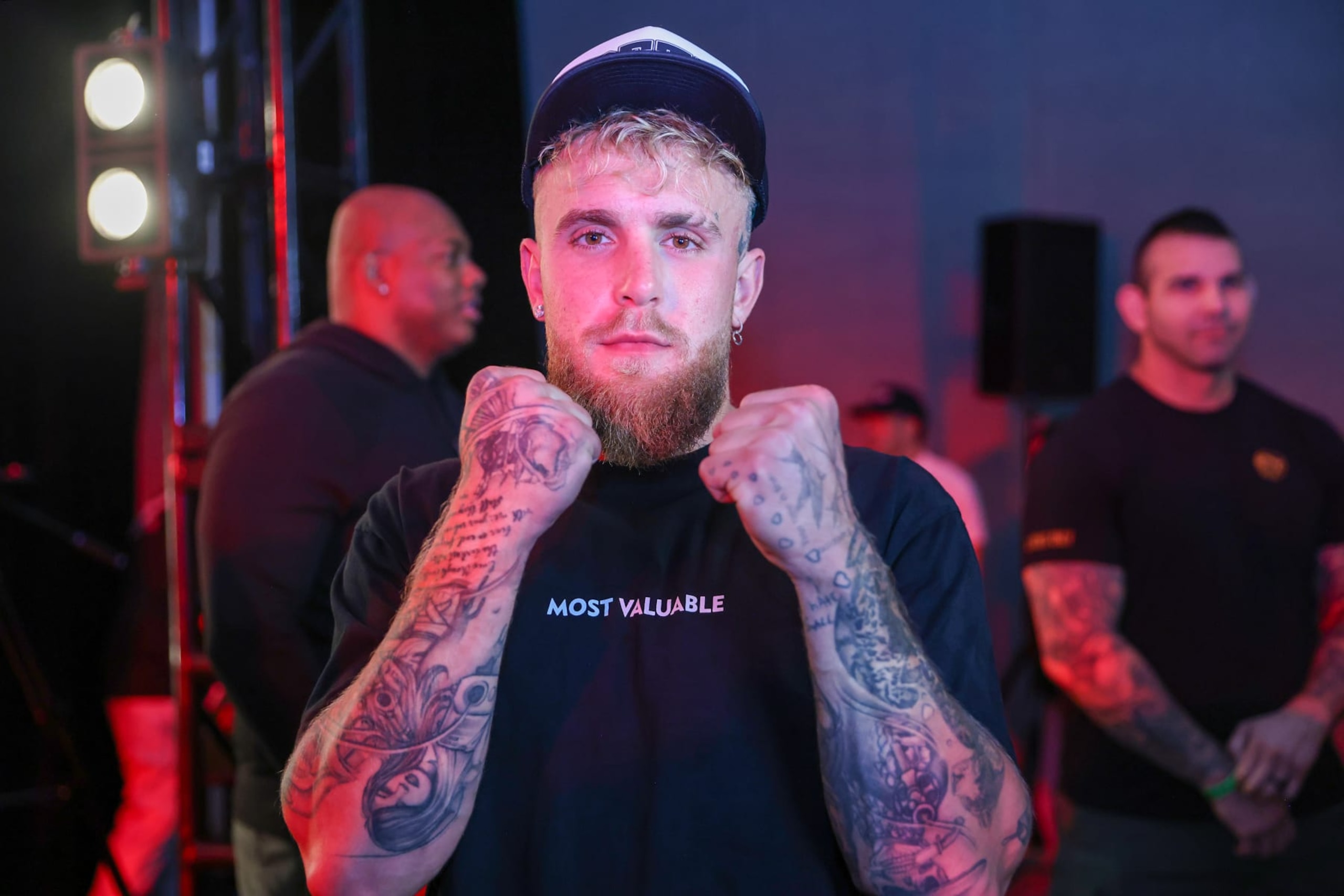 ORLANDO, FL - DECEMBER 14: Jake Paul poses during the Jake Paul v Andre August - Weigh-in at the Caribe Royale Orlando on December 14, 2023 in Orlando, Florida. (Photo by Alex Menendez/Getty Images)