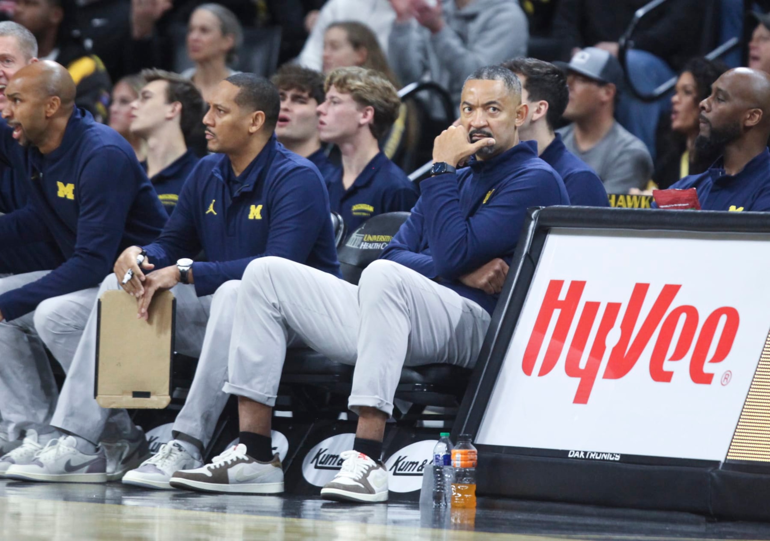 IOWA CITY, IOWA- DECEMBER 10: Head coach Juwan Howard of the Michigan Wolverines sits on the bench during the first half against the Iowa Hawkeyes at Carver-Hawkeye Arena on December 10, 2023 in Iowa City, Iowa. (Photo by Matthew Holst/Getty Images) IOWA CITY, IOWA- DECEMBER 10: Head coach Juwan Howard of the Michigan Wolverines sits on the bench during the first half against the Iowa Hawkeyes at Carver-Hawkeye Arena on December 10, 2023 in Iowa City, Iowa. (Photo by Matthew Holst/Getty Images)