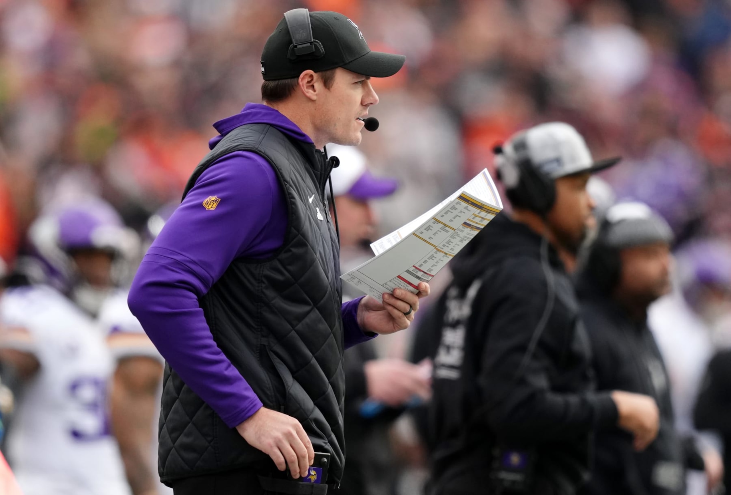 CINCINNATI, OHIO - DECEMBER 16: Head coach Kevin OโConnell of the Minnesota Vikings looks on from the sideline in the first quarter of the game against the Cincinnati Bengals at Paycor Stadium on December 16, 2023 in Cincinnati, Ohio. (Photo by Dylan Buell/Getty Images) CINCINNATI, OHIO - DECEMBER 16: Head coach Kevin OโConnell of the Minnesota Vikings looks on from the sideline in the first quarter of the game against the Cincinnati Bengals at Paycor Stadium on December 16, 2023 in Cincinnati, Ohio. (Photo by Dylan Buell/Getty Images)