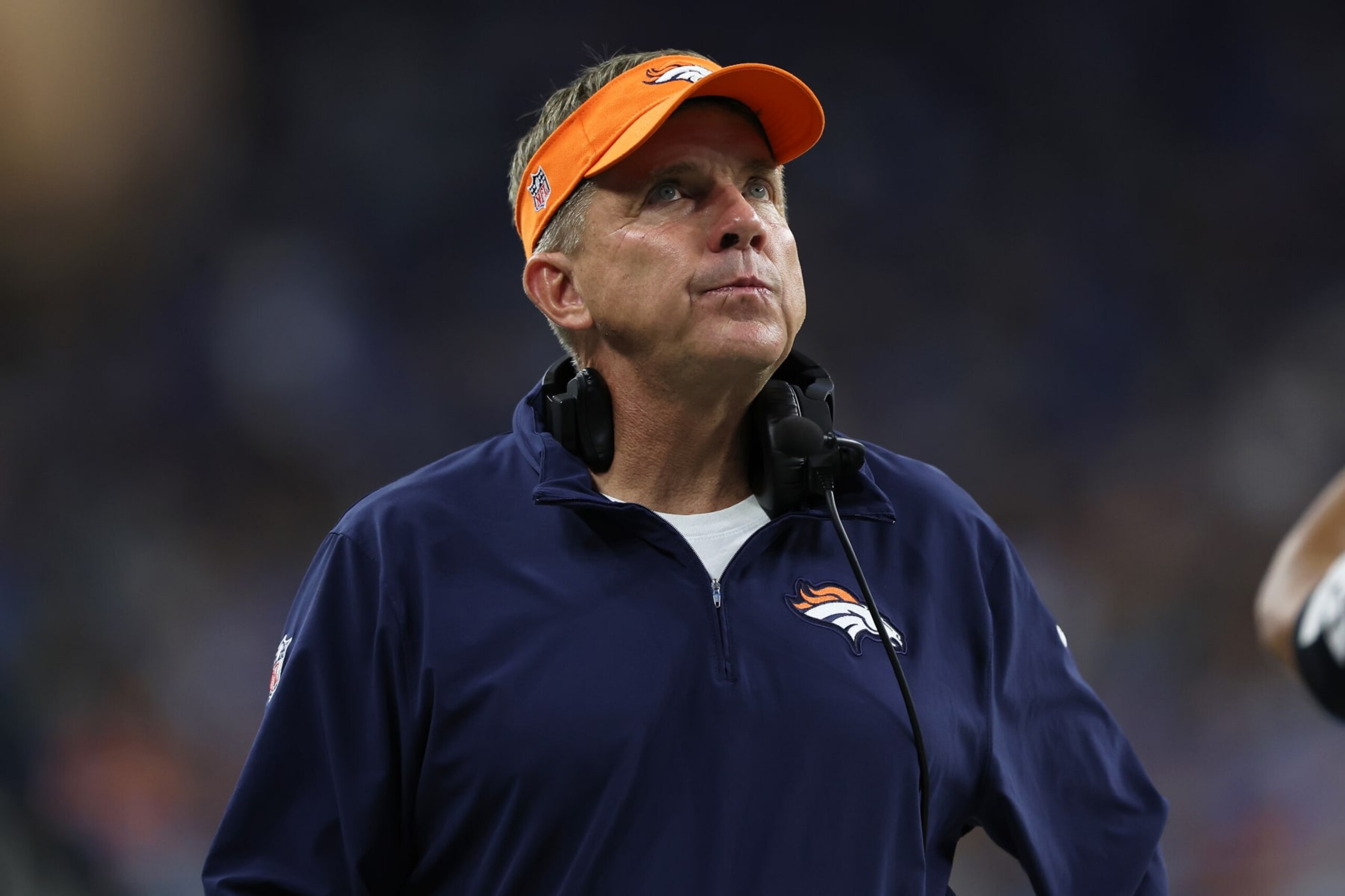 DETROIT, MICHIGAN - DECEMBER 16: Head Coach Sean Payton of the Denver Broncos reacts during the fourth quarter against the Detroit Lions at Ford Field on December 16, 2023 in Detroit, Michigan. (Photo by Rey Del Rio/Getty Images)