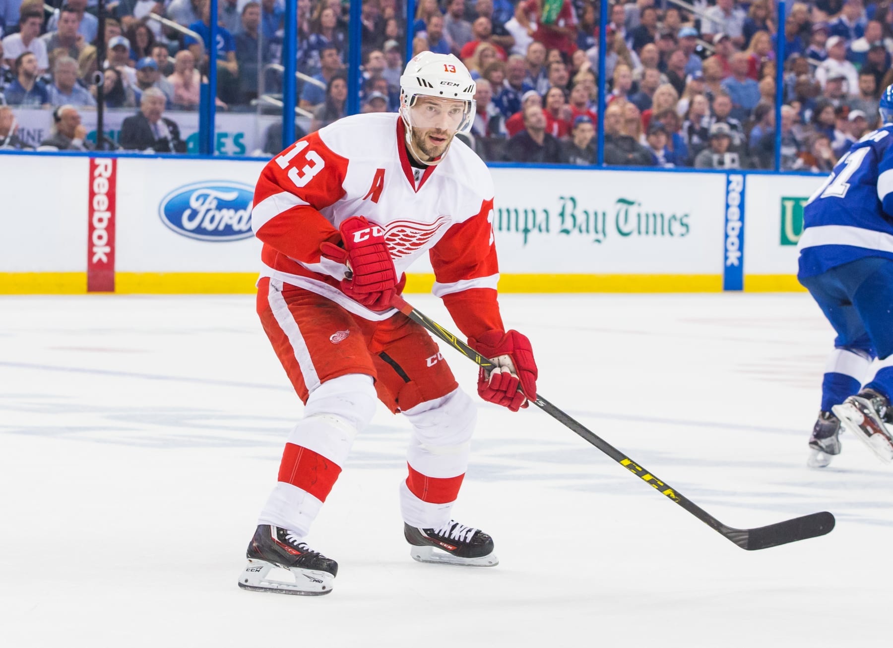 TAMPA, FL - APRIL 21: Pavel Datsyuk #13 of the Detroit Red Wings skates against the Tampa Bay Lightning during Game Five of the Eastern Conference First Round in the 2016 NHL Stanley Cup Playoffs at the Amalie Arena on April 21, 2016 in Tampa, Florida.  (Photo by Scott Audette/NHLI via Getty Images)