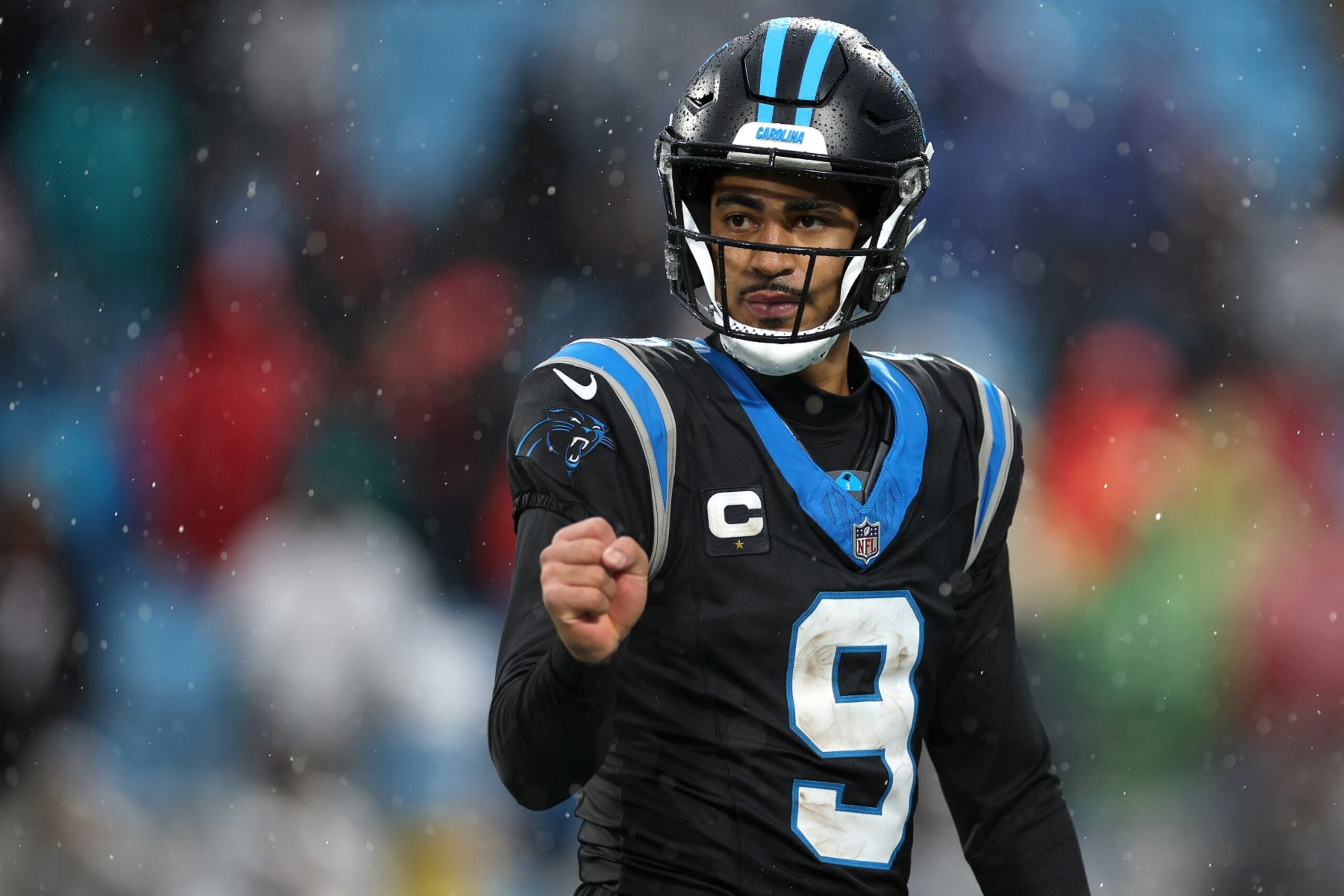 CHARLOTTE, NORTH CAROLINA - DECEMBER 17: Bryce Young #9 of the Carolina Panthers reacts during the second half of the game against the Atlanta Falcons at Bank of America Stadium on December 17, 2023 in Charlotte, North Carolina. (Photo by Jared C. Tilton/Getty Images) CHARLOTTE, NORTH CAROLINA - DECEMBER 17: Bryce Young #9 of the Carolina Panthers reacts during the second half of the game against the Atlanta Falcons at Bank of America Stadium on December 17, 2023 in Charlotte, North Carolina. (Photo by Jared C. Tilton/Getty Images)