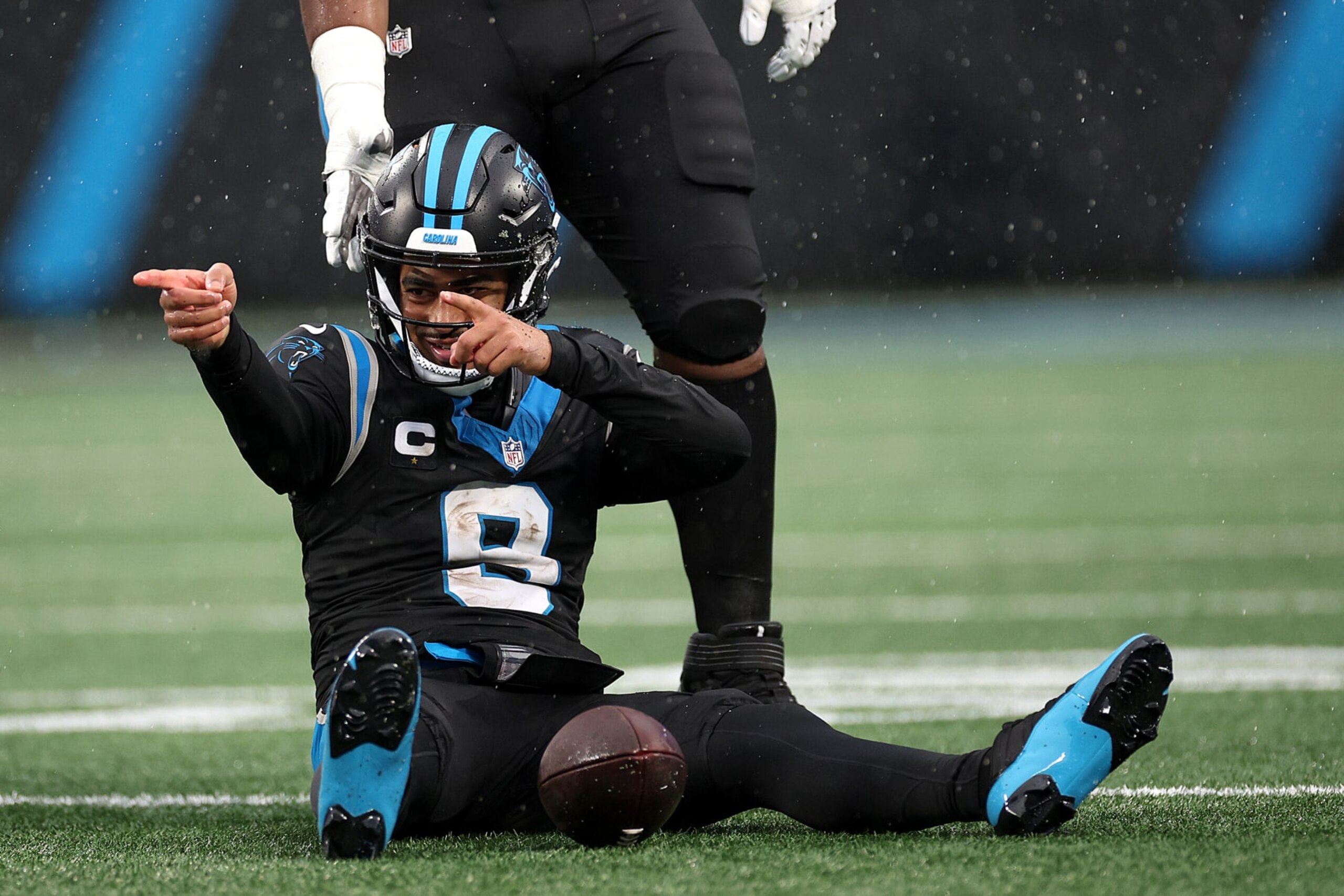 CHARLOTTE, NORTH CAROLINA - DECEMBER 17: Bryce Young #9 of the Carolina Panthers reacts during the second half of the game against the Atlanta Falcons at Bank of America Stadium on December 17, 2023 in Charlotte, North Carolina. (Photo by Jared C. Tilton/Getty Images) CHARLOTTE, NORTH CAROLINA - DECEMBER 17: Bryce Young #9 of the Carolina Panthers reacts during the second half of the game against the Atlanta Falcons at Bank of America Stadium on December 17, 2023 in Charlotte, North Carolina. (Photo by Jared C. Tilton/Getty Images)
