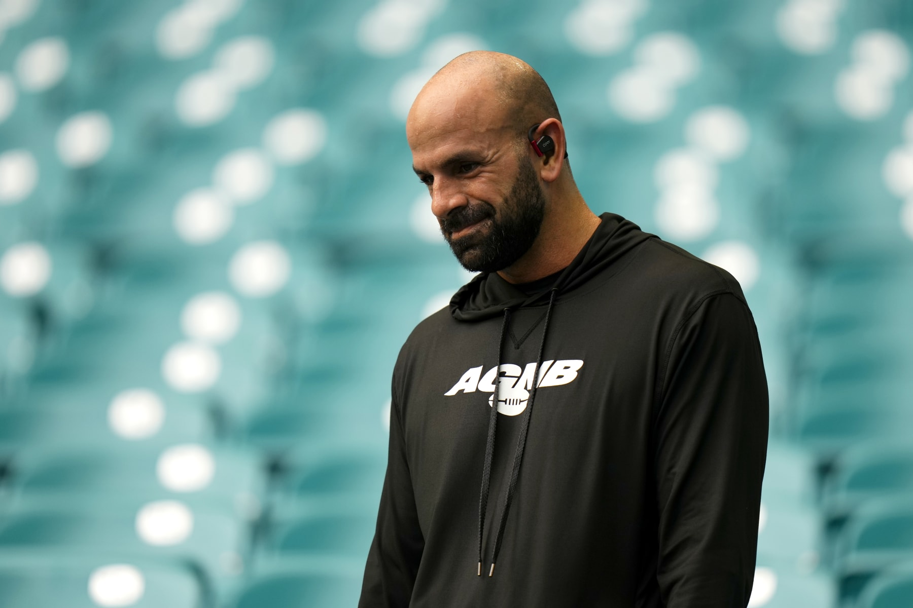MIAMI GARDENS, FLORIDA - DECEMBER 17: Head coach Robert Saleh of the New York Jets looks on prior to a game against the Miami Dolphins at Hard Rock Stadium on December 17, 2023 in Miami Gardens, Florida. (Photo by Rich Storry/Getty Images)