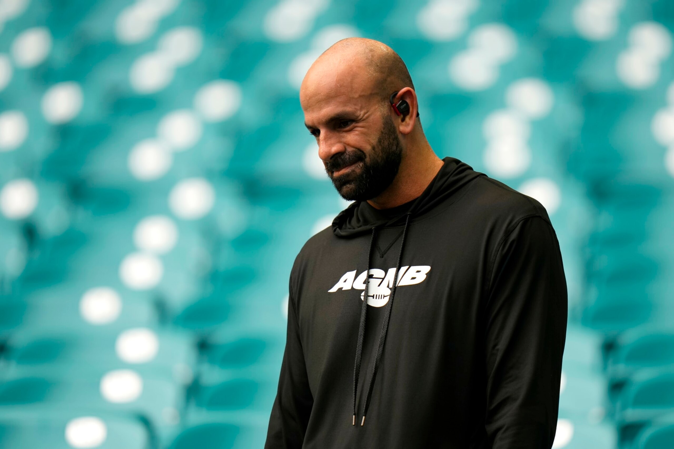 MIAMI GARDENS, FLORIDA - DECEMBER 17: Head coach Robert Saleh of the New York Jets looks on prior to a game against the Miami Dolphins at Hard Rock Stadium on December 17, 2023 in Miami Gardens, Florida. (Photo by Rich Storry/Getty Images)