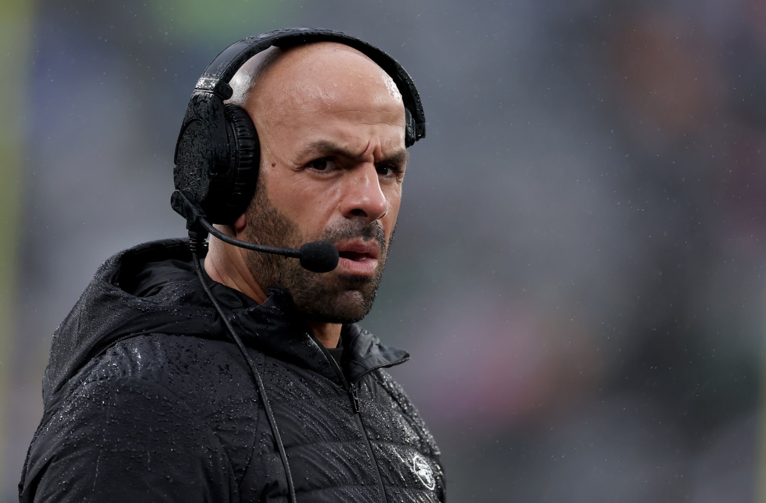 EAST RUTHERFORD, NEW JERSEY - DECEMBER 03: Head coach Robert Salah of the New York Jets reacts from the sideline during the first half against the Atlanta Falcons at MetLife Stadium on December 03, 2023 in East Rutherford, New Jersey. (Photo by Al Bello/Getty Images)