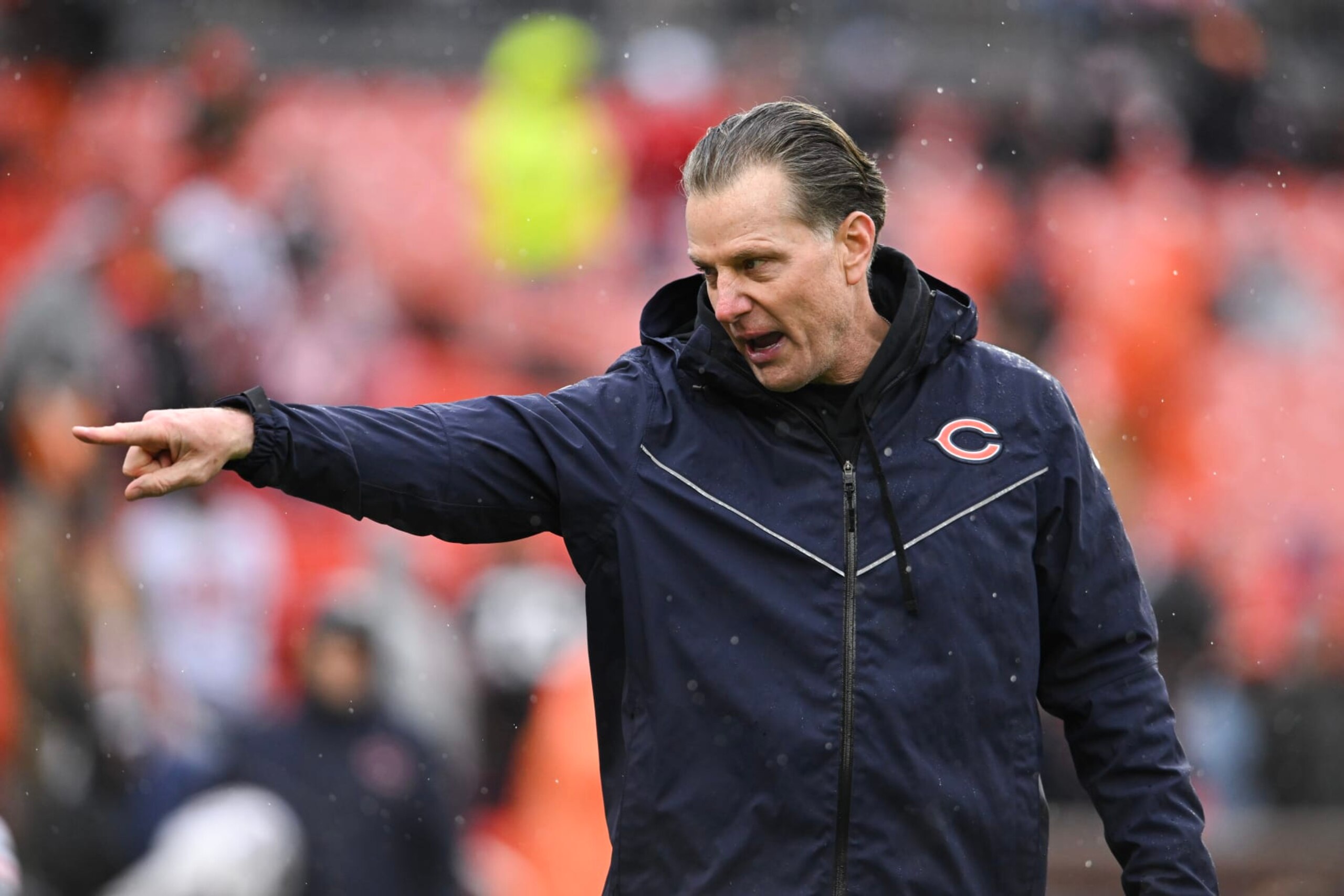 CLEVELAND, OHIO - DECEMBER 17: Head coach Matt Eberflus of the Chicago Bears looks on prior to a game against the Cleveland Browns at Cleveland Browns Stadium on December 17, 2023 in Cleveland, Ohio. (Photo by Nick Cammett/Getty Images)