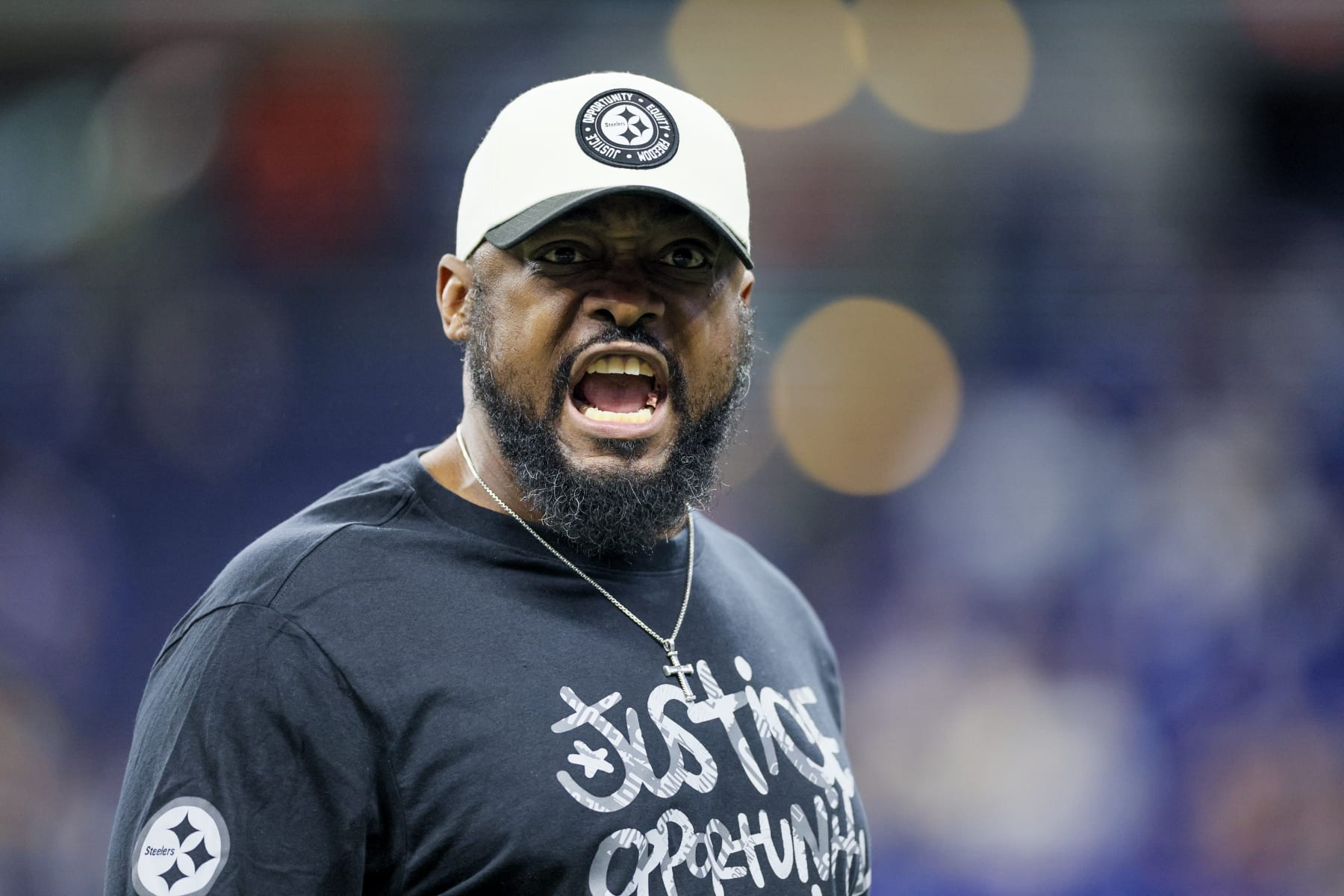 INDIANAPOLIS, INDIANA - DECEMBER 16: Head coach Mike Tomlin of the Pittsburgh Steelers looks on prior to a game against the Indianapolis Colts at Lucas Oil Stadium on December 16, 2023 in Indianapolis, Indiana. (Photo by Andy Lyons/Getty Images)