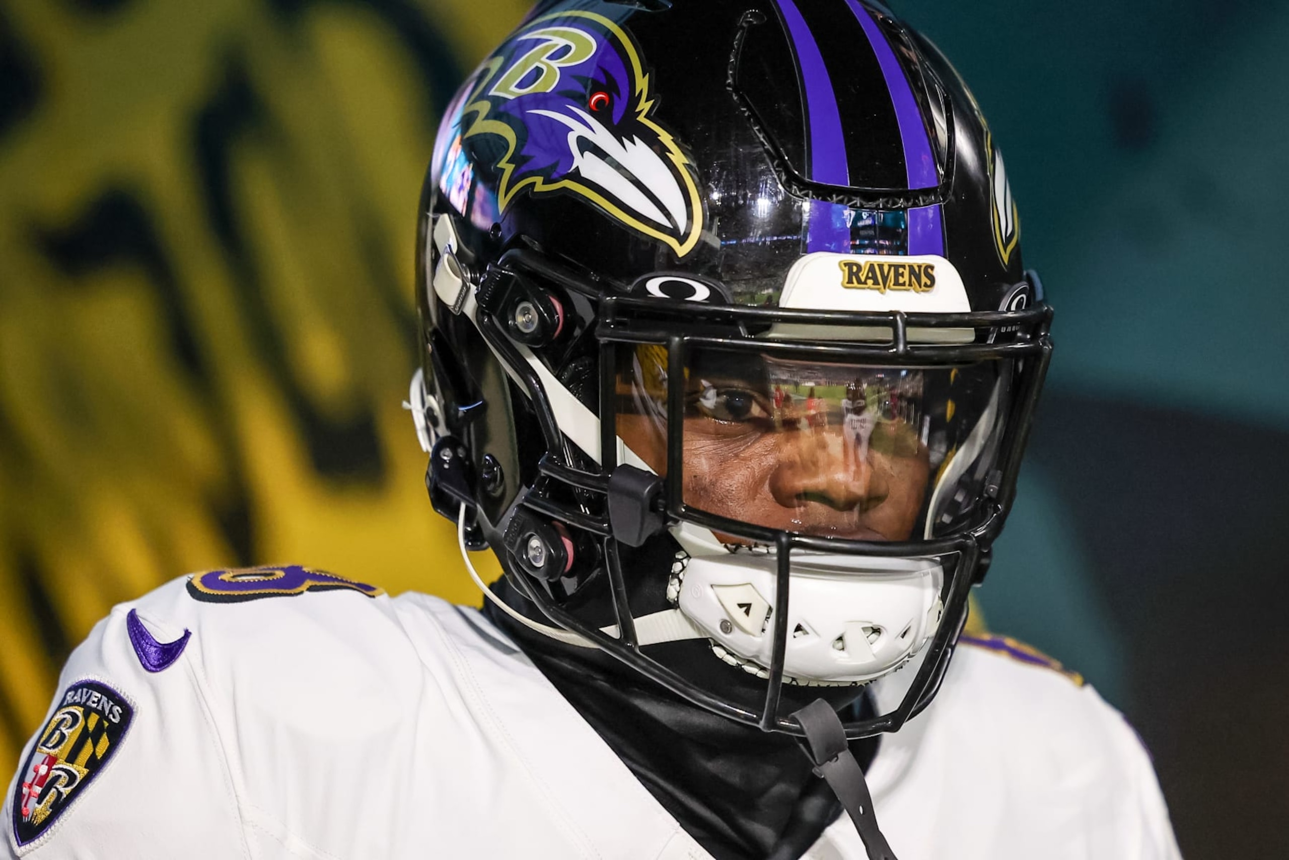 JACKSONVILLE, FLORIDA - DECEMBER 17: Lamar Jackson #8 of the Baltimore Ravens warms up before the game against the Jacksonville Jaguars at EverBank Field on December 17, 2023 in Jacksonville, Florida. (Photo by Mike Carlson/Getty Images)