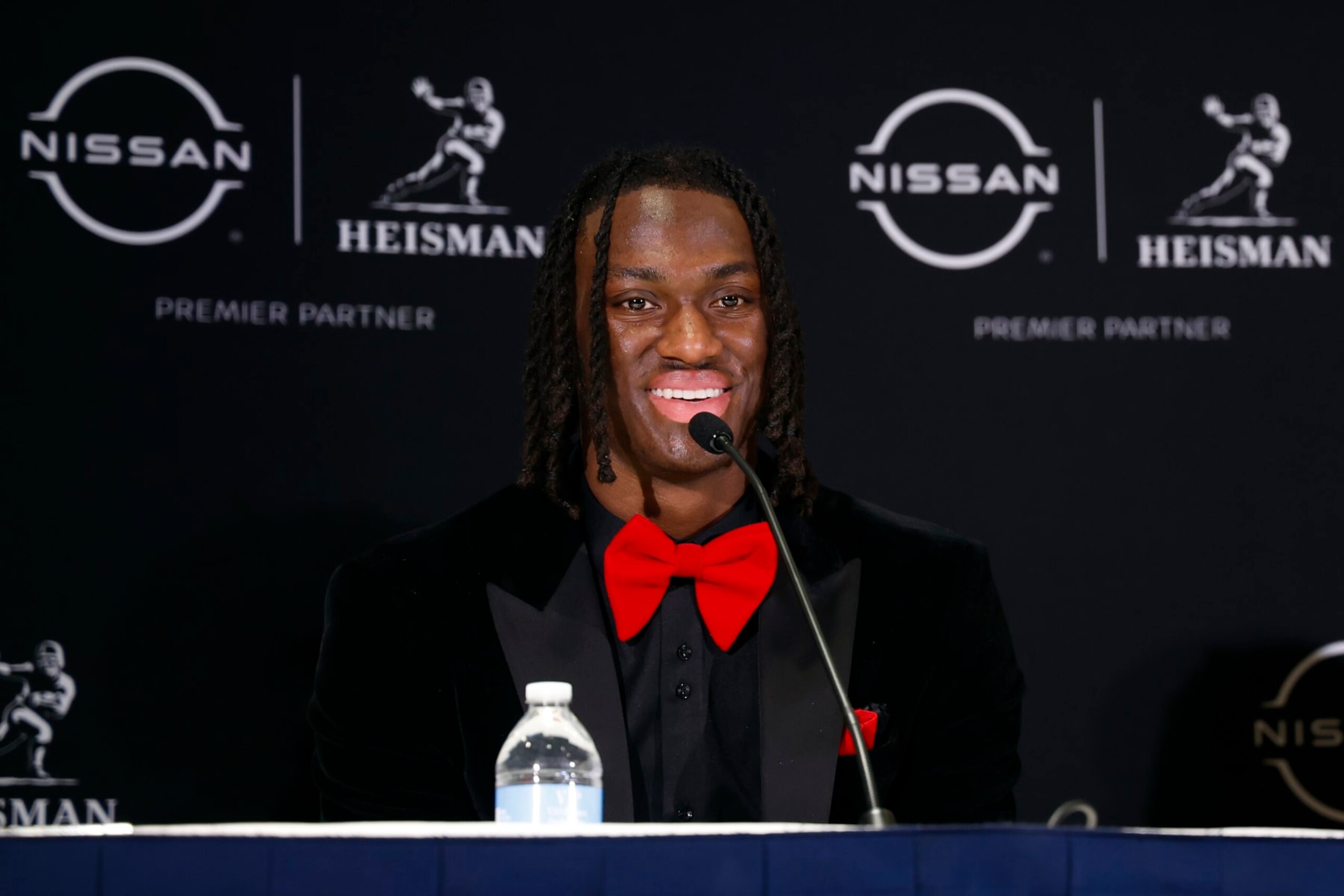 NEW YORK, NEW YORK - DECEMBER 09: Wide receiver Marvin Harrison Jr. of the Ohio State Buckeyes speaks to the media during a press conference ahead of The Heisman Memorial Trophy ceremony at New York Marriott Marquis Hotel on December 09, 2023 in New York City. (Photo by Sarah Stier/Getty Images) NEW YORK, NEW YORK - DECEMBER 09: Wide receiver Marvin Harrison Jr. of the Ohio State Buckeyes speaks to the media during a press conference ahead of The Heisman Memorial Trophy ceremony at New York Marriott Marquis Hotel on December 09, 2023 in New York City. (Photo by Sarah Stier/Getty Images)