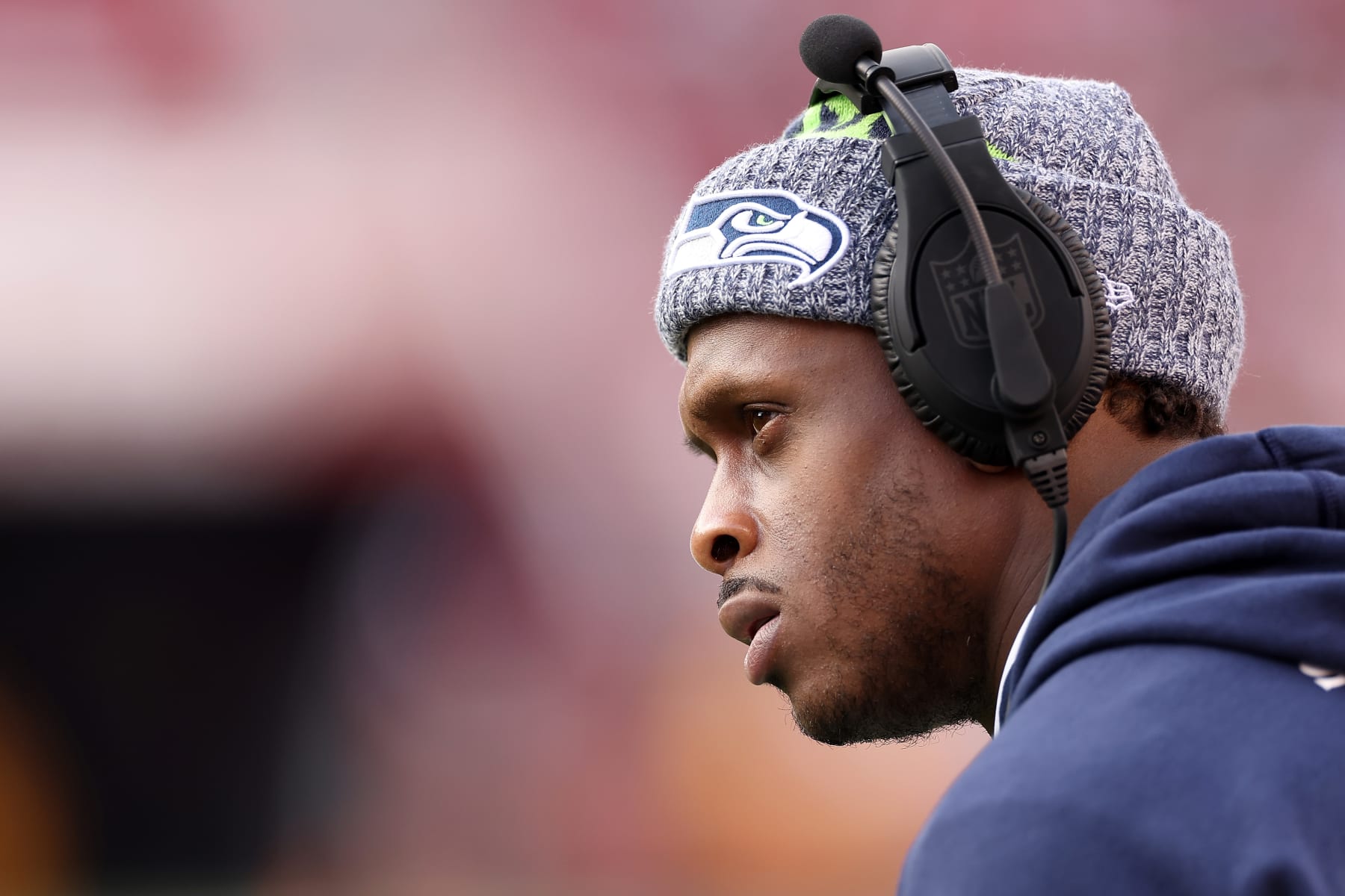 SANTA CLARA, CALIFORNIA - DECEMBER 10: Geno Smith #7 of the Seattle Seahawks looks on during the first half in the game against the San Francisco 49ers at Levi's Stadium on December 10, 2023 in Santa Clara, California. (Photo by Ezra Shaw/Getty Images)