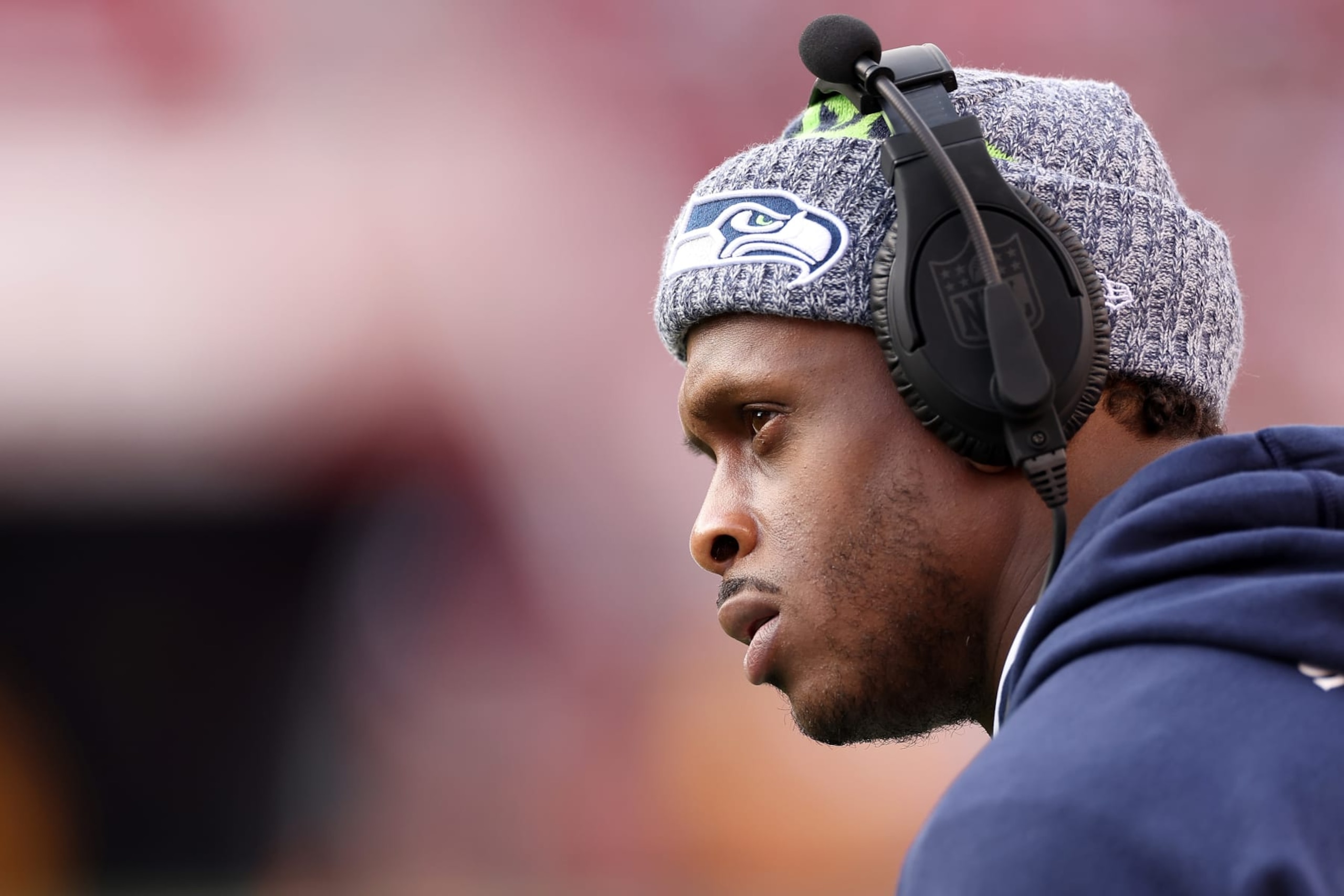 SANTA CLARA, CALIFORNIA - DECEMBER 10: Geno Smith #7 of the Seattle Seahawks looks on during the first half in the game against the San Francisco 49ers at Levi's Stadium on December 10, 2023 in Santa Clara, California. (Photo by Ezra Shaw/Getty Images)