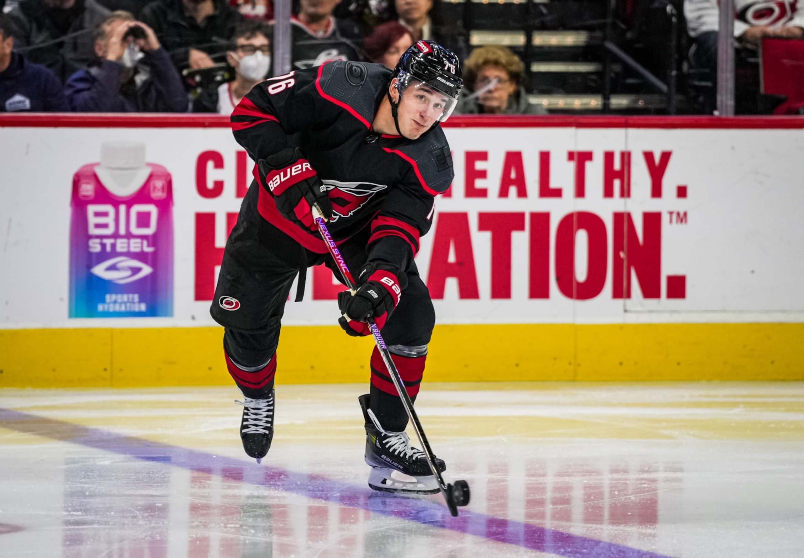 RALEIGH, NORTH CAROLINA - DECEMBER 17: Brady Skjei #76 of the Carolina Hurricanes skates during the second period against the Washington Capitals at PNC Arena on December 17, 2023 in Raleigh, North Carolina. (Photo by Josh Lavallee/NHLI via Getty Images) RALEIGH, NORTH CAROLINA - DECEMBER 17: Brady Skjei #76 of the Carolina Hurricanes skates during the second period against the Washington Capitals at PNC Arena on December 17, 2023 in Raleigh, North Carolina. (Photo by Josh Lavallee/NHLI via Getty Images)
