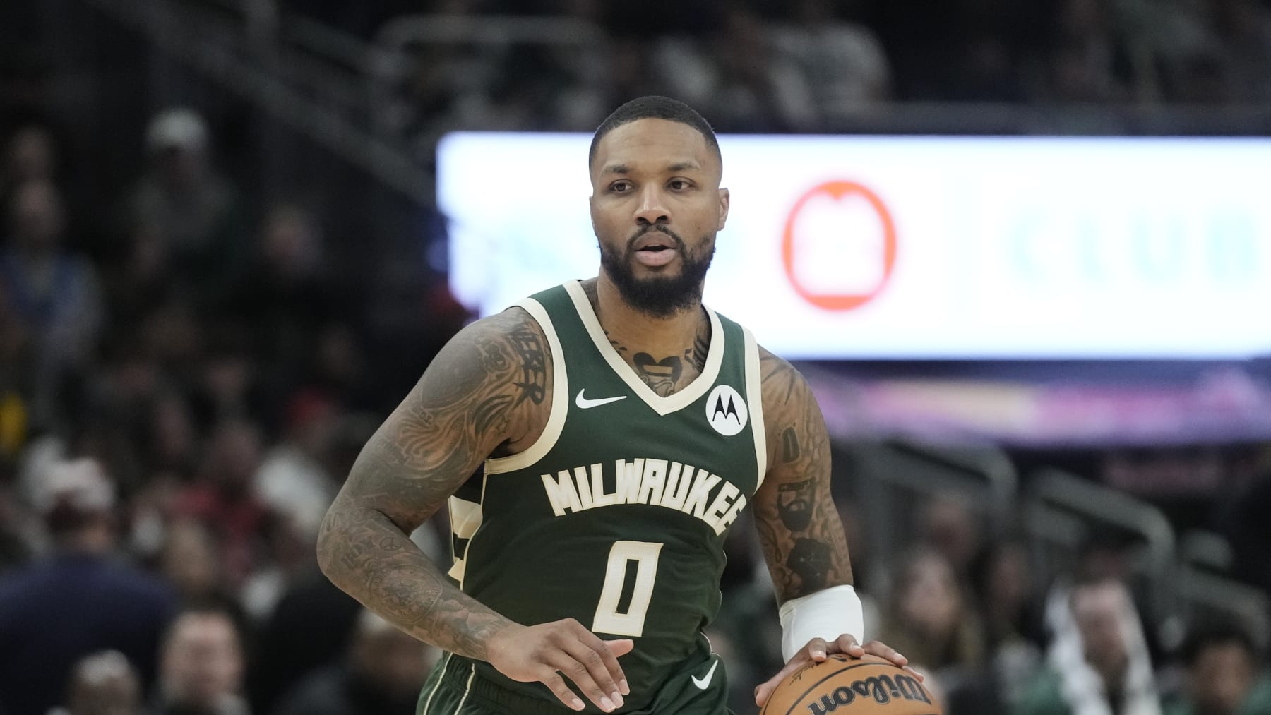 Milwaukee Bucks' Damian Lillard during the first half of an NBA basketball game against the Detroit Pistons Saturday, Dec. 16, 2023, in Milwaukee. (AP Photo/Morry Gash)