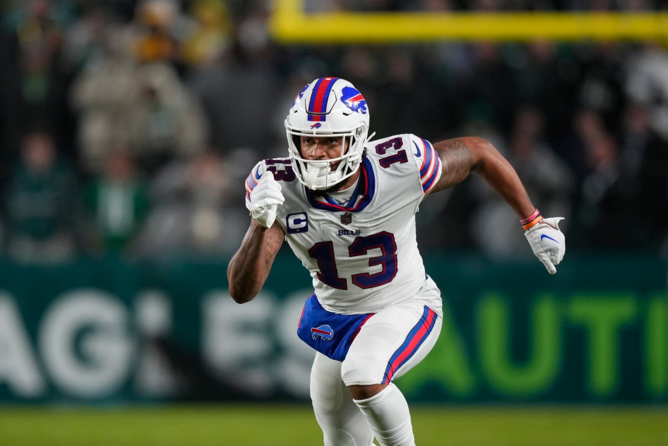 Buffalo Bills' Gabe Davis plays during an NFL football game, Sunday, Nov. 26, 2023, in Philadelphia. (AP Photo/Matt Slocum)