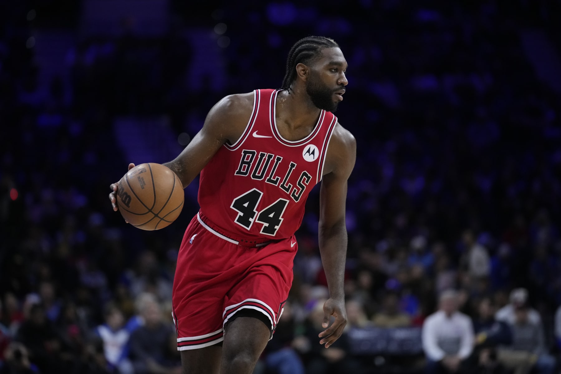 Chicago Bulls' Patrick Williams plays during an NBA basketball game, Monday, Dec. 18, 2023, in Philadelphia. (AP Photo/Matt Slocum)