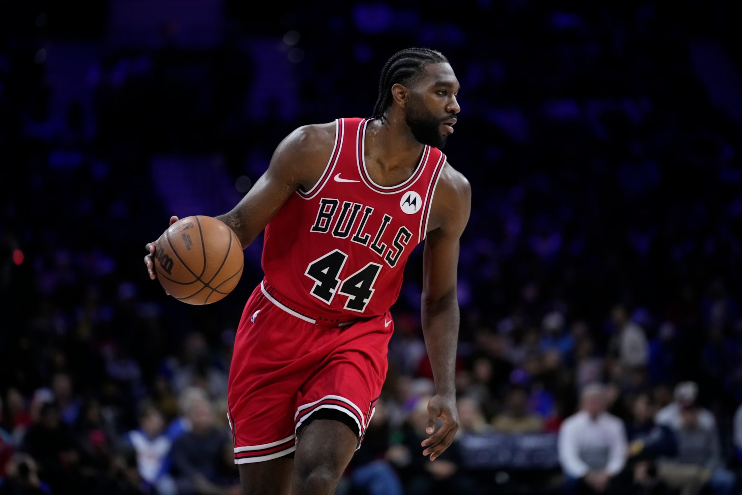 Chicago Bulls' Patrick Williams plays during an NBA basketball game, Monday, Dec. 18, 2023, in Philadelphia. (AP Photo/Matt Slocum)