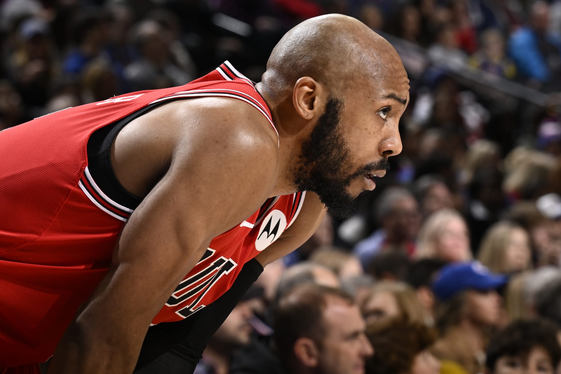 PHILADELPHIA, PA - DECEMBER 18: Jevon Carter #5 of the Chicago Bulls looks on during the game against the Philadelphia 76ers on December 18, 2023 at the Wells Fargo Center in Philadelphia, Pennsylvania NOTE TO USER: User expressly acknowledges and agrees that, by downloading and/or using this Photograph, user is consenting to the terms and conditions of the Getty Images License Agreement. Mandatory Copyright Notice: Copyright 2023 NBAE (Photo by David Dow/NBAE via Getty Images)