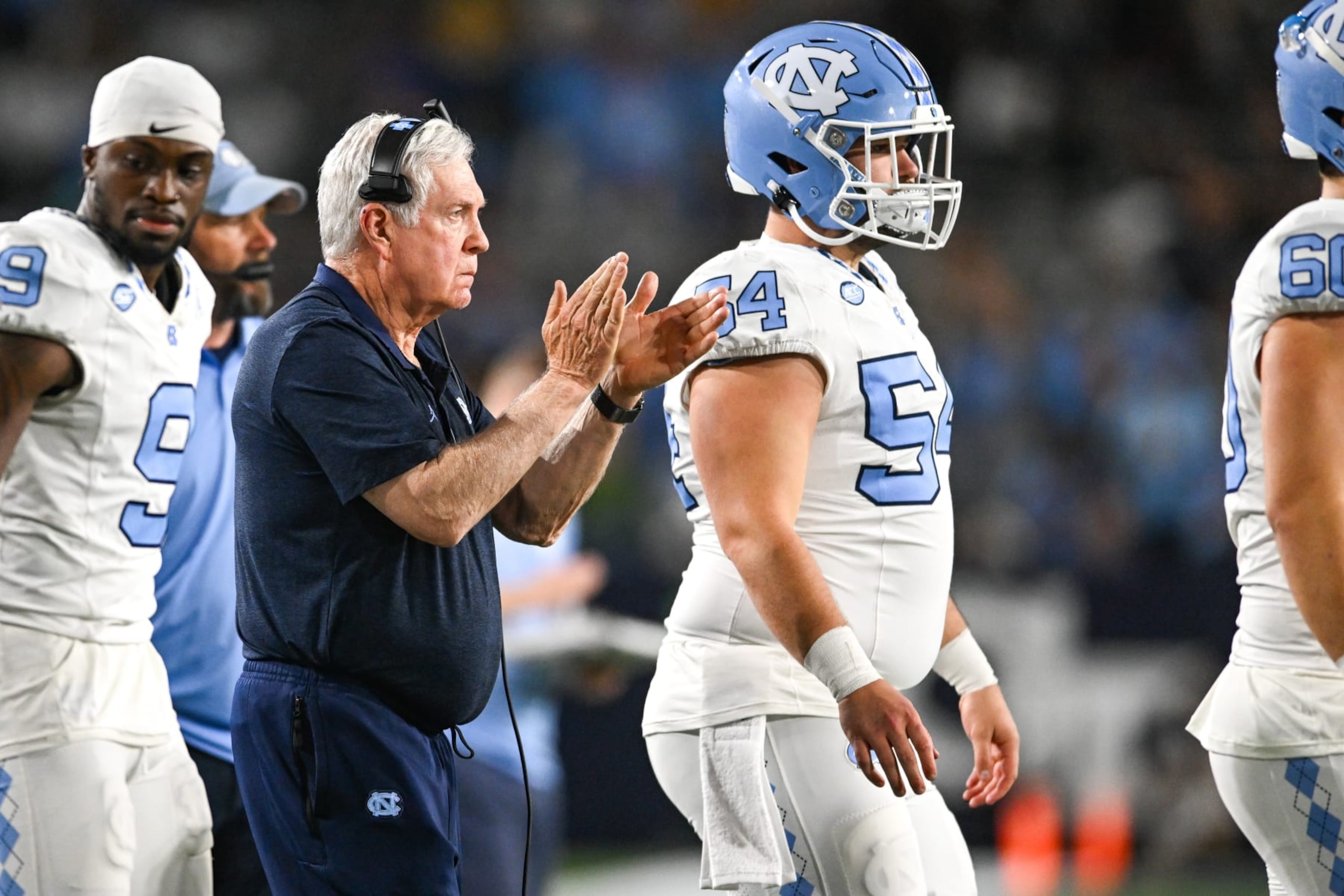 ATLANTA, GA  OCTOBER 28:  North Carolina head coach Mack Brown reacts during the college football game between the North Carolina Tar Heels and the Georgia Tech Yellow Jackets on October 28th, 2023 at Bobby Dodd Stadium in Atlanta, GA.  (Photo by Rich von Biberstein/Icon Sportswire via Getty Images)