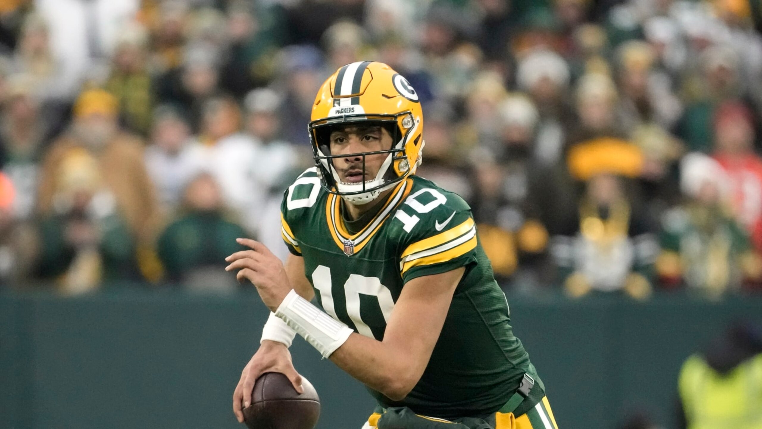 Green Bay Packers' Jordan Love during the first half of an NFL football game against the Tampa Bay Buccaneers Monday, Dec. 18, 2023, in Green Bay, Wis. (AP Photo/Morry Gash) Green Bay Packers' Jordan Love during the first half of an NFL football game against the Tampa Bay Buccaneers Monday, Dec. 18, 2023, in Green Bay, Wis. (AP Photo/Morry Gash)